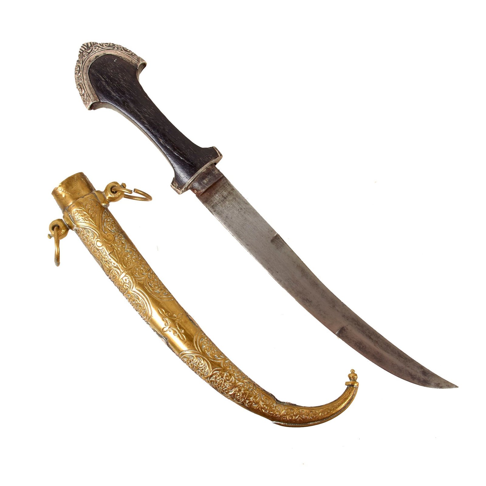 Original 19th Century North African Silver Mounted Jambiya Dagger with Silver Clad Hilt & Scabbard c. 1880-1890