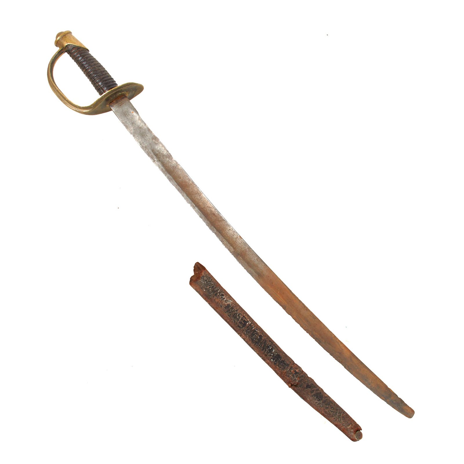 Original U.S. Civil War Rare Model 1860 Naval Cutlass by Ames Mfg. Co. with Period-Cutdown Guard & Partial Riveted Scabbard - Dated 1862