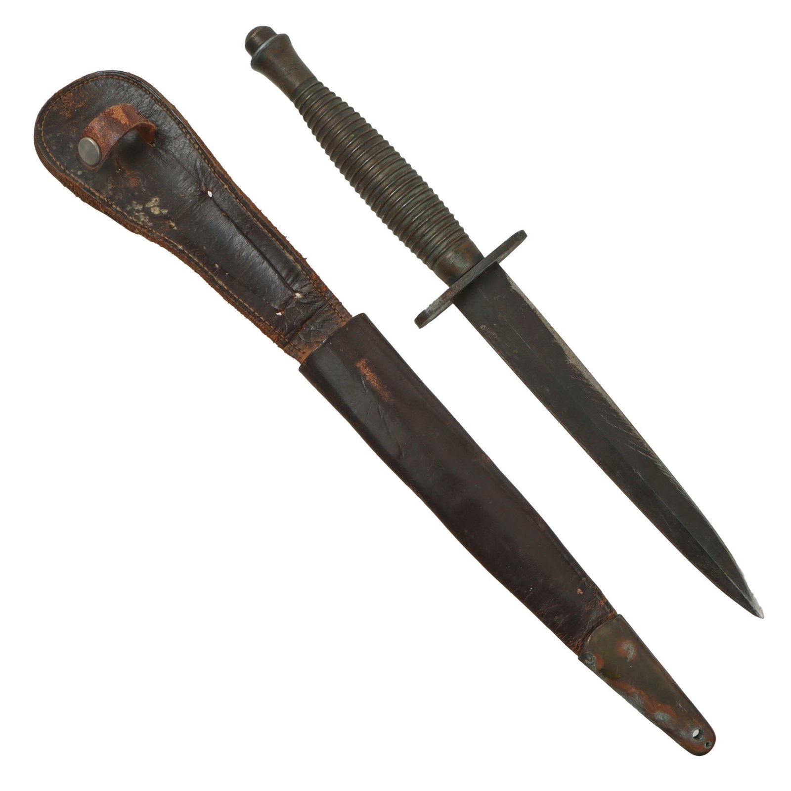 Original British WWII Import Marked 3rd Pattern Fairbairn Sykes Fighting Knife with Scabbard & Period-Replaced Securing Strap