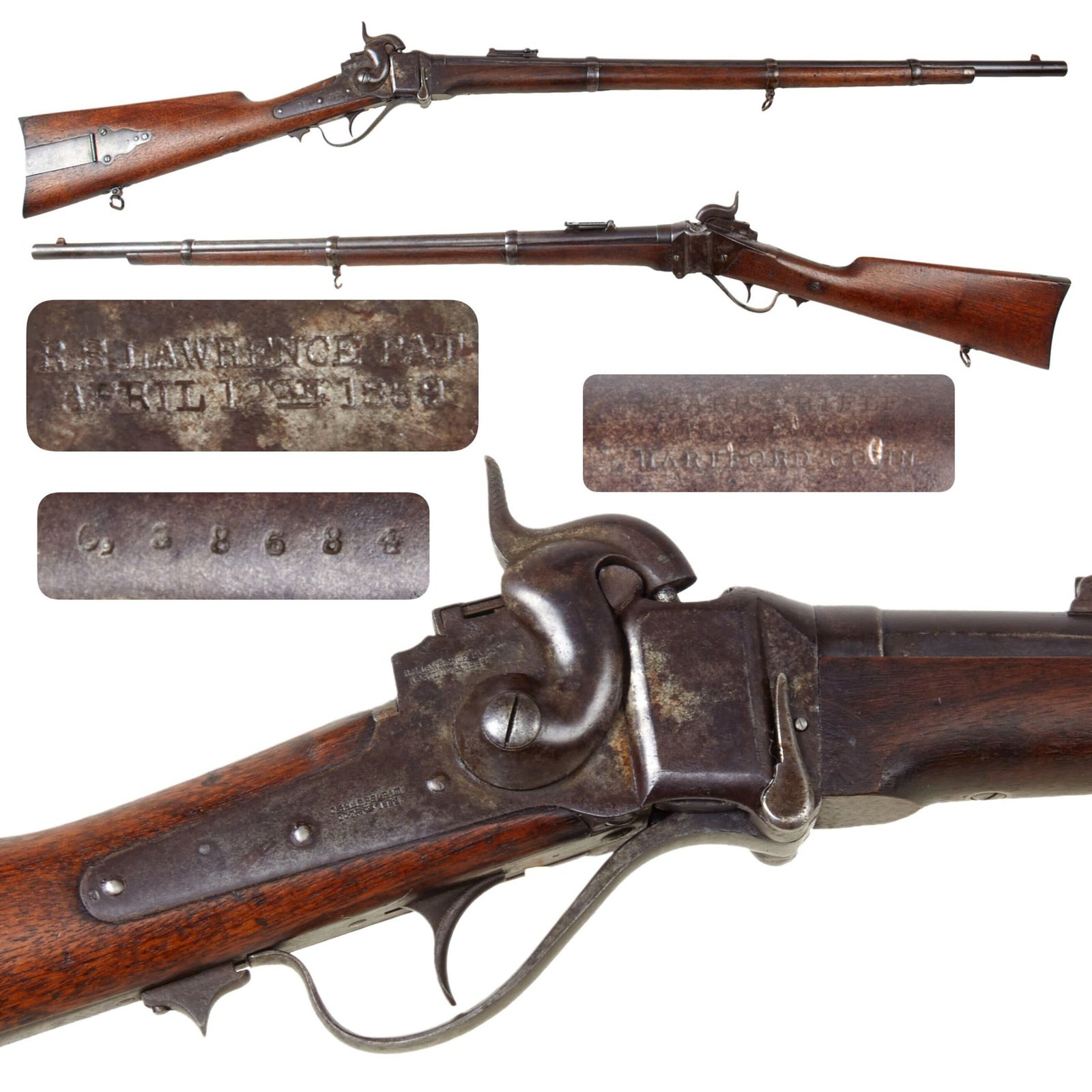 Original U.S. Civil War Sharps Vertical Breech New Model 1863 Military Rifle - Serial C,38684