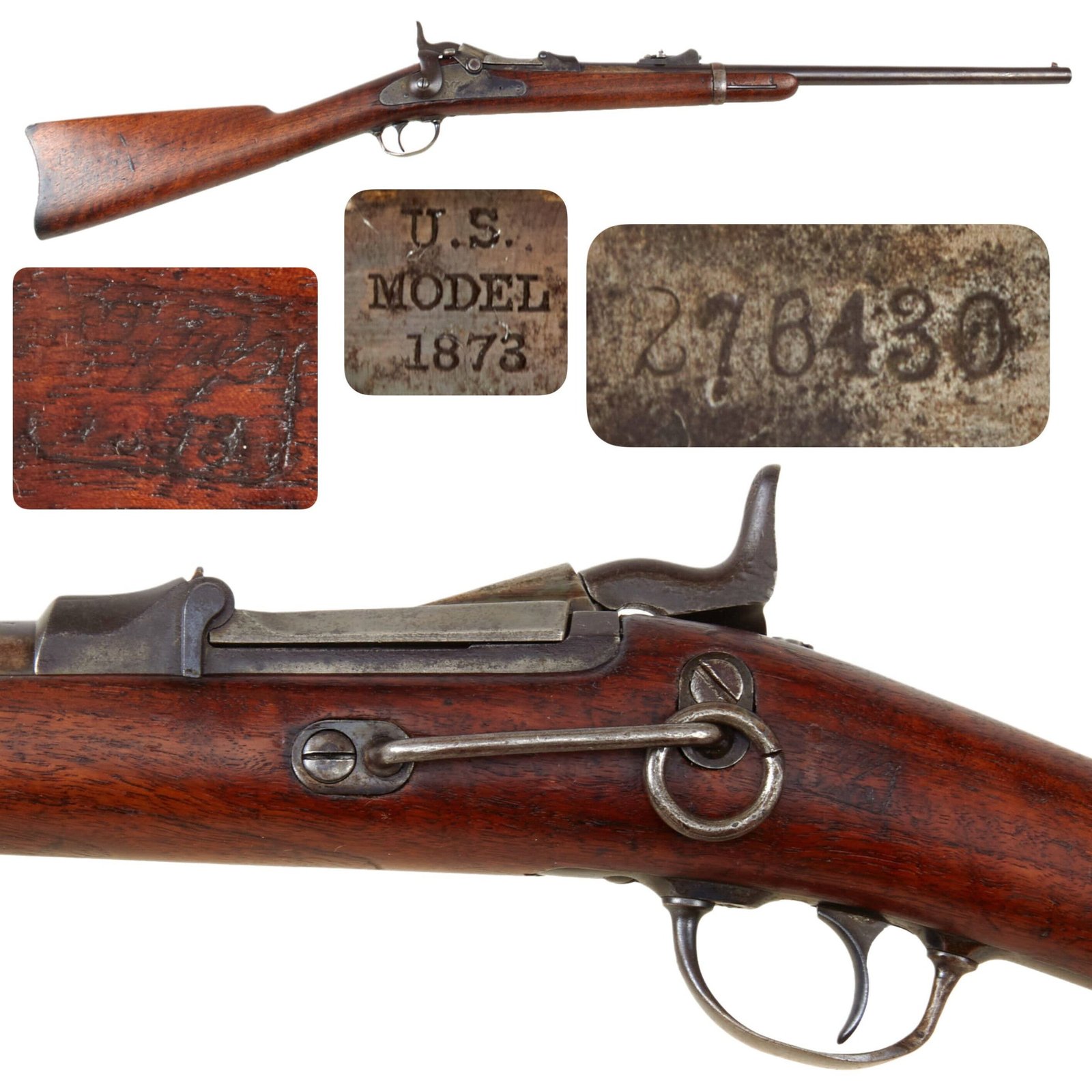 Original U.S. Springfield Trapdoor Model 1884 Rifle Converted to Saddle Ring Carbine with Figured Stock Made in 1885 - Serial 276430
