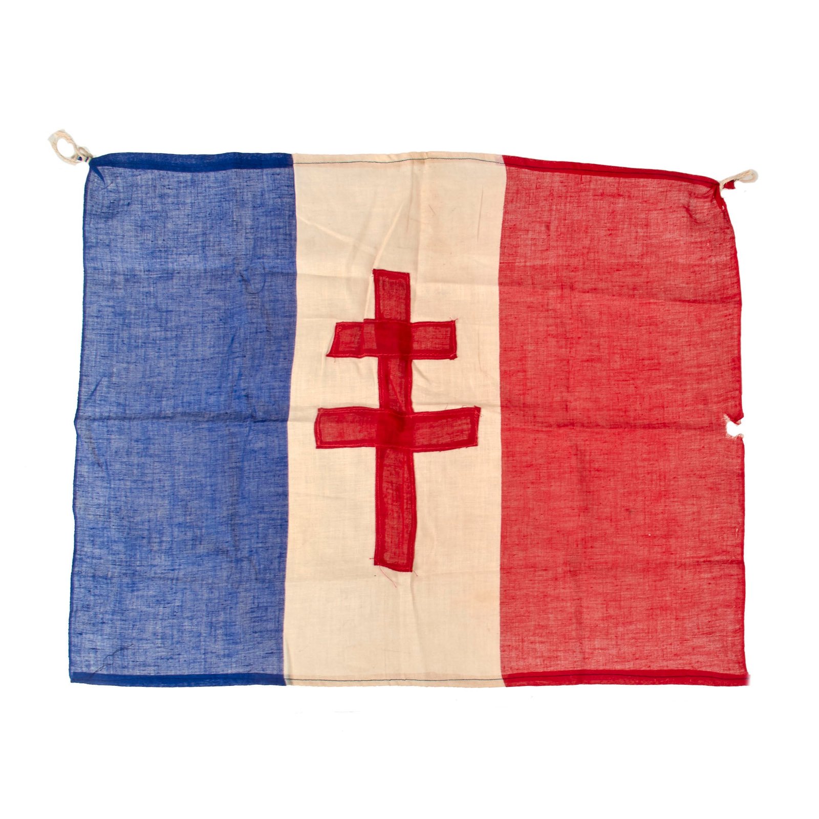 Original France WWII Free French Cross of Lorraine Flag - 19½ x 24”