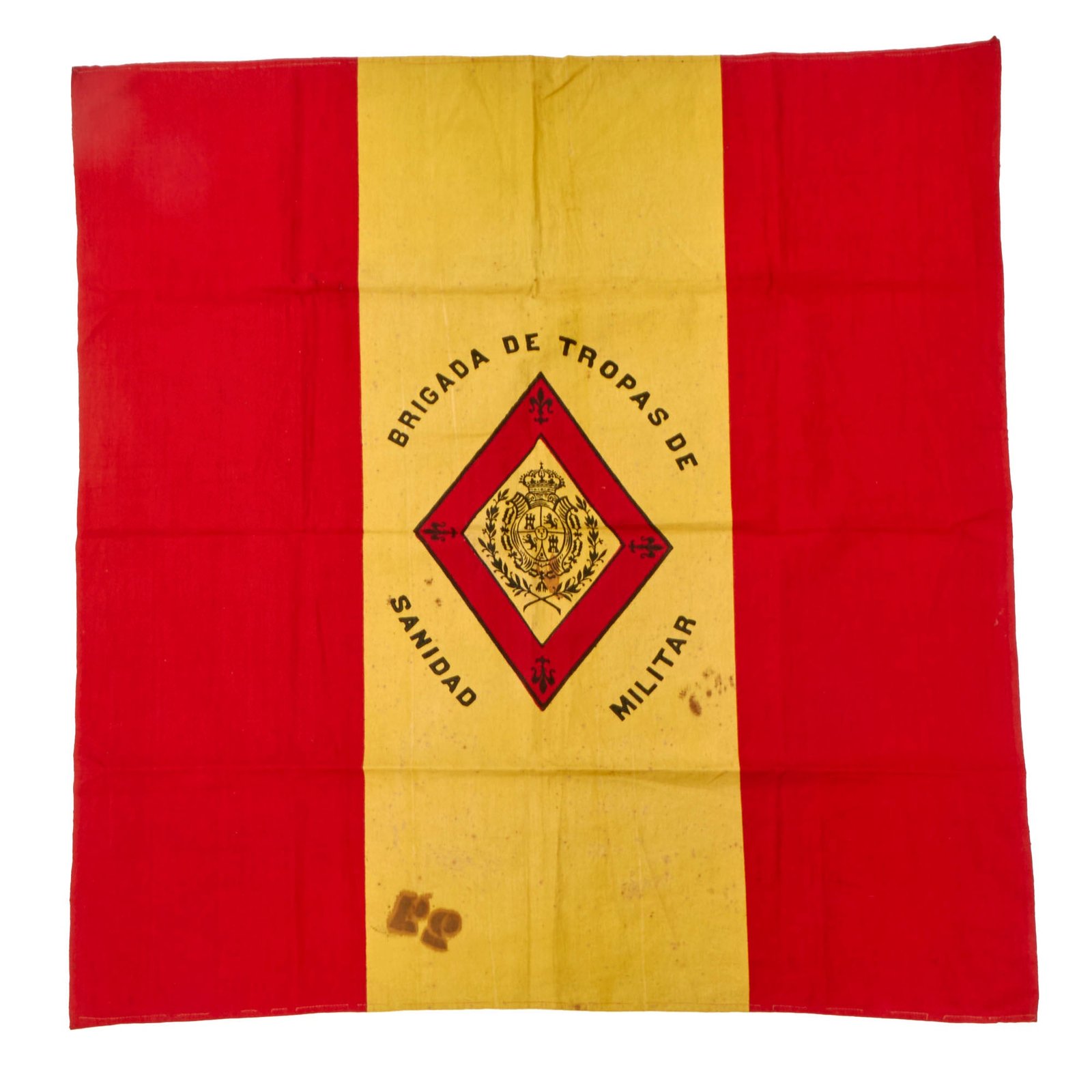 Original Spanish-American War Spanish Army Military Health Troops Brigade Medical Knapsack Flag with “22” Stencil Denoting Possible Capture - Very Rare - 33 x 34½”