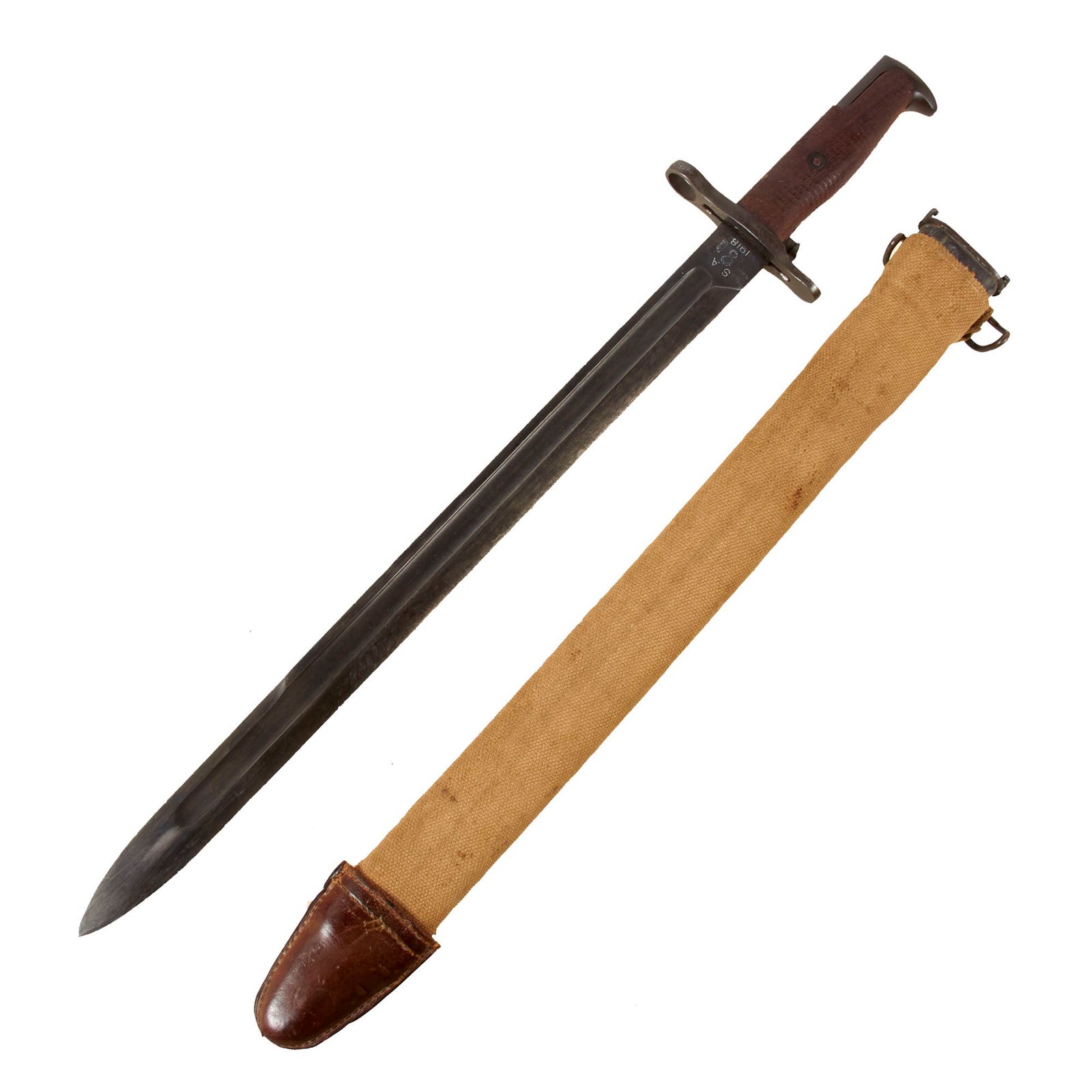 Original U.S. WWI M1905 Springfield Rifle 16" Bayonet by Springfield with M1910 Scabbard - Dated 1918