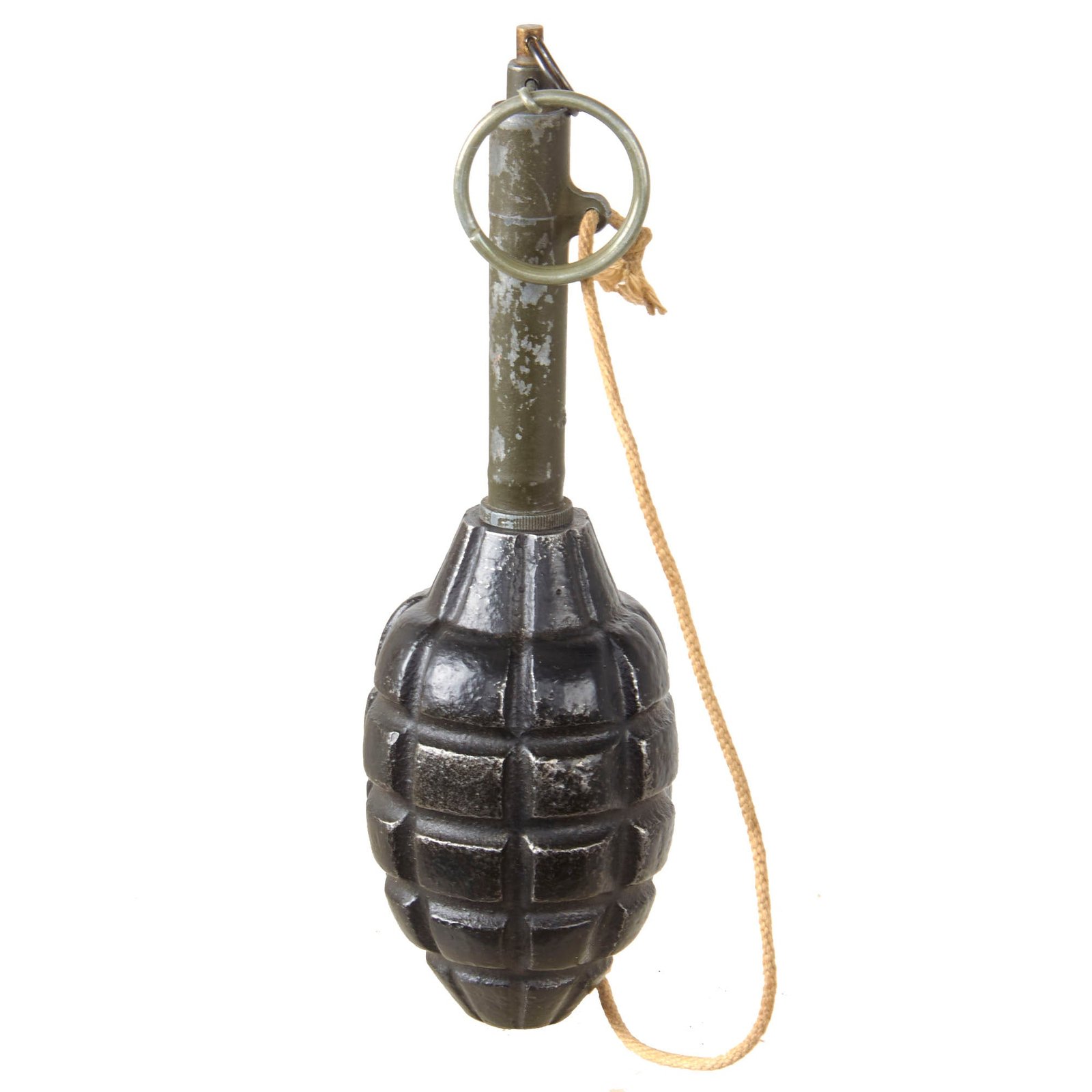 Original U.S. WWII Inert MkII Pineapple Grenade with Demilitarized M1 Firing Device Release