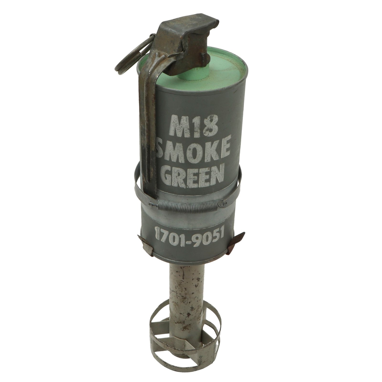 Original U.S. Vietnam War Era Inert Green M18 Smoke Grenade With M200A1 Fuze and Grenade Launcher Adapter