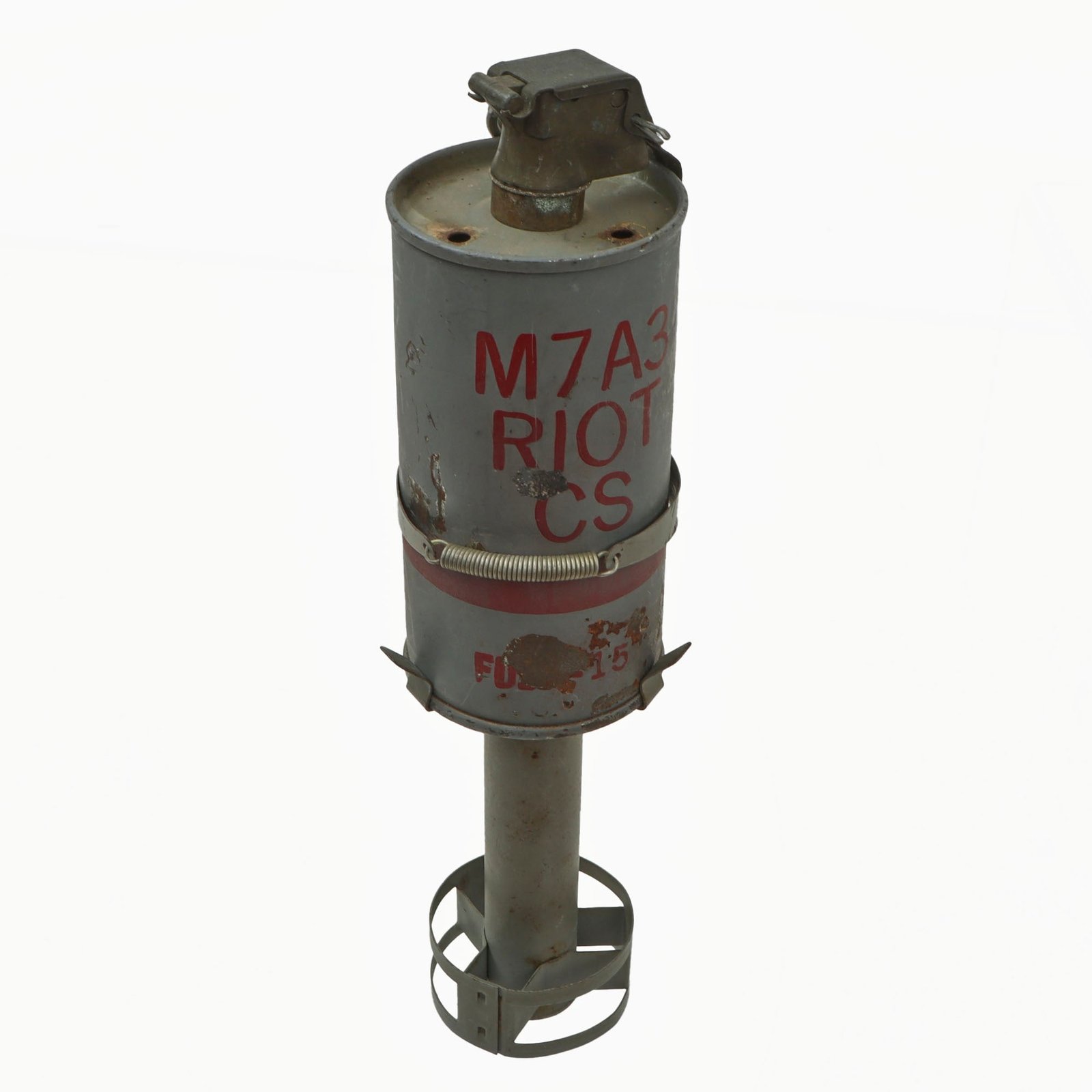 Original U.S. Vietnam War Era Inert M7A3 Riot CS Grenade With M201A1 Fuze and Grenade Launcher Adapter