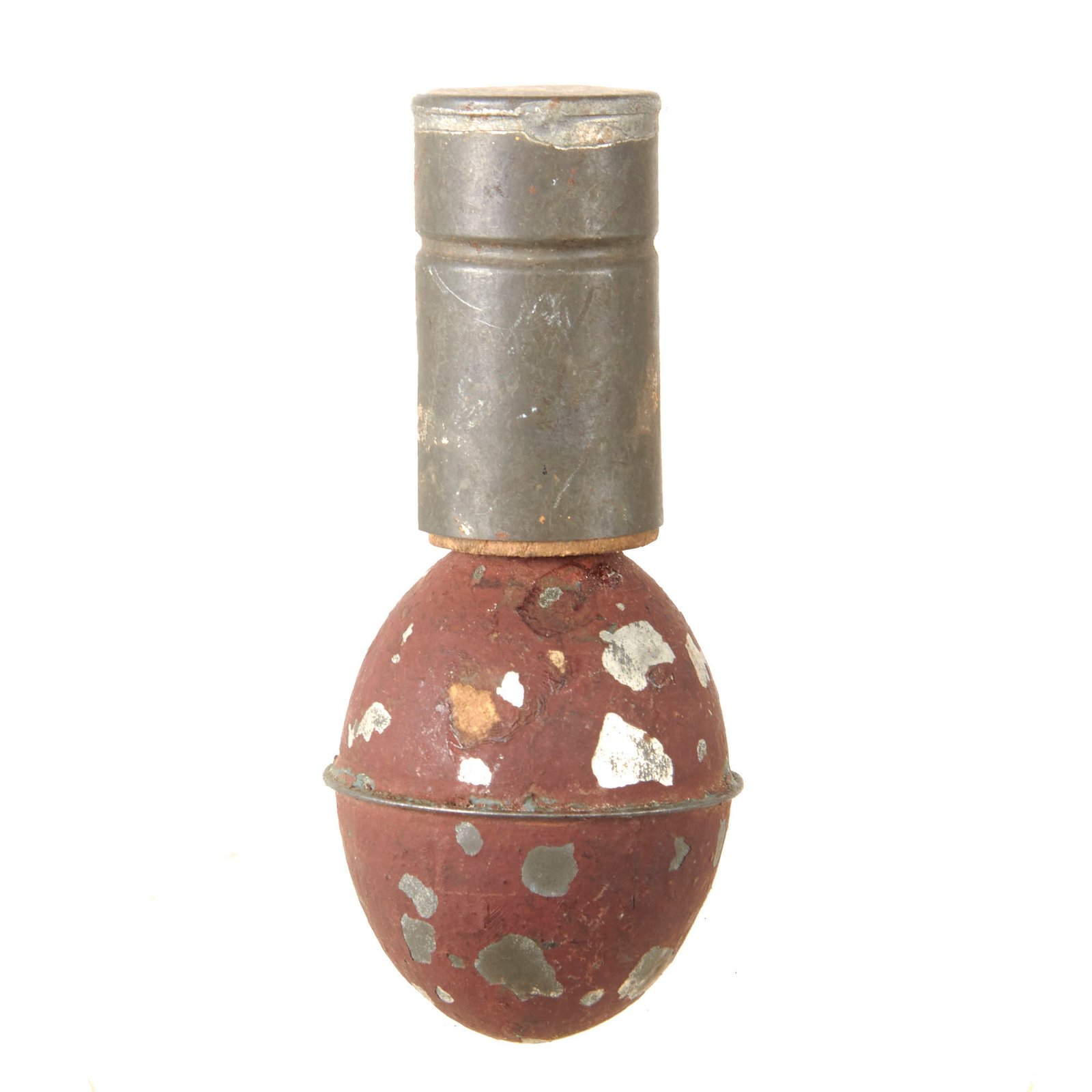 Original French WWI Model 1914 OF1 Egg Hand Grenade with Extremely Scarce Early Wooden Fuze & Tin Cap - Inert