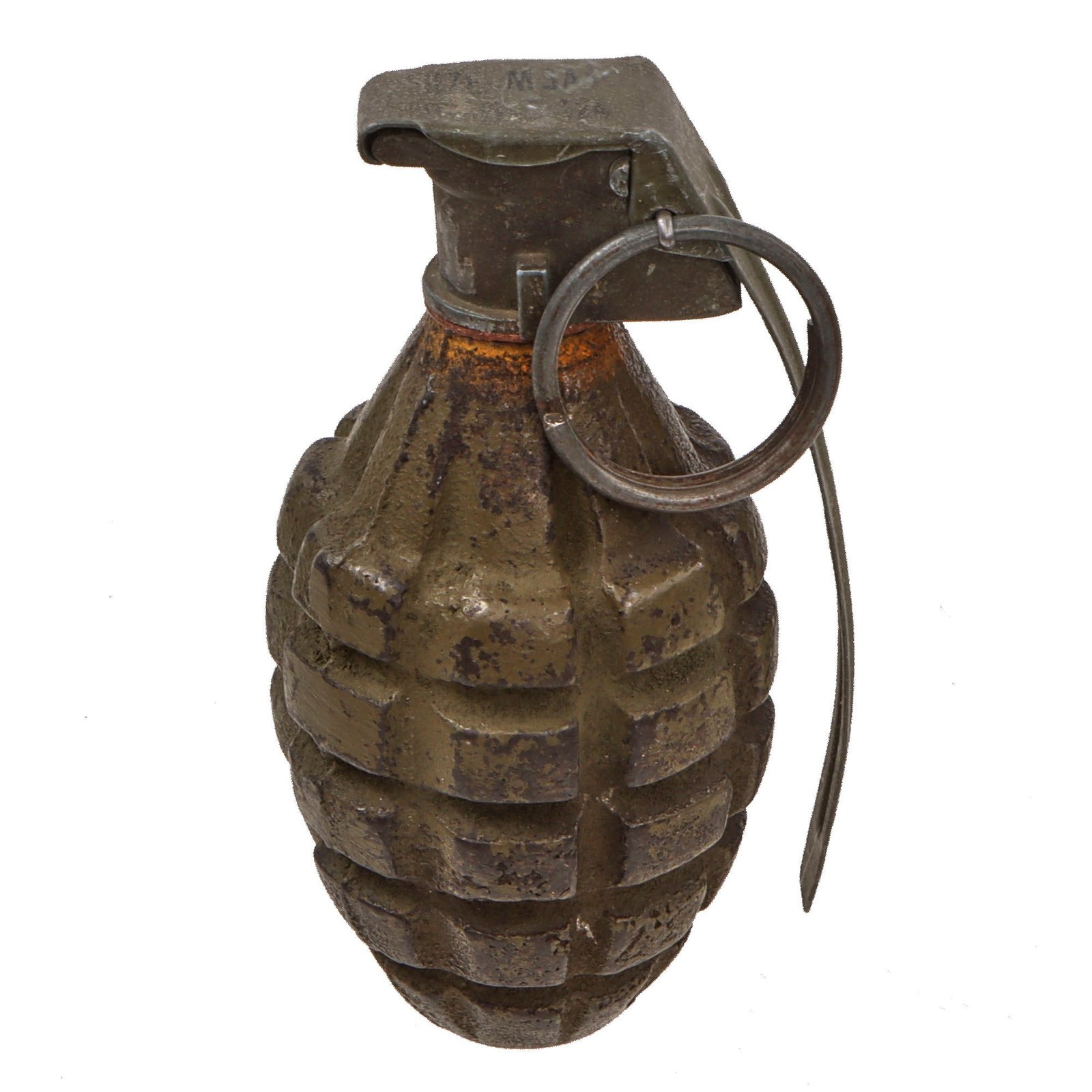 Original U.S. WWII Inert MkII Pineapple Grenade with Yellow Ring with M6A1 Fuze