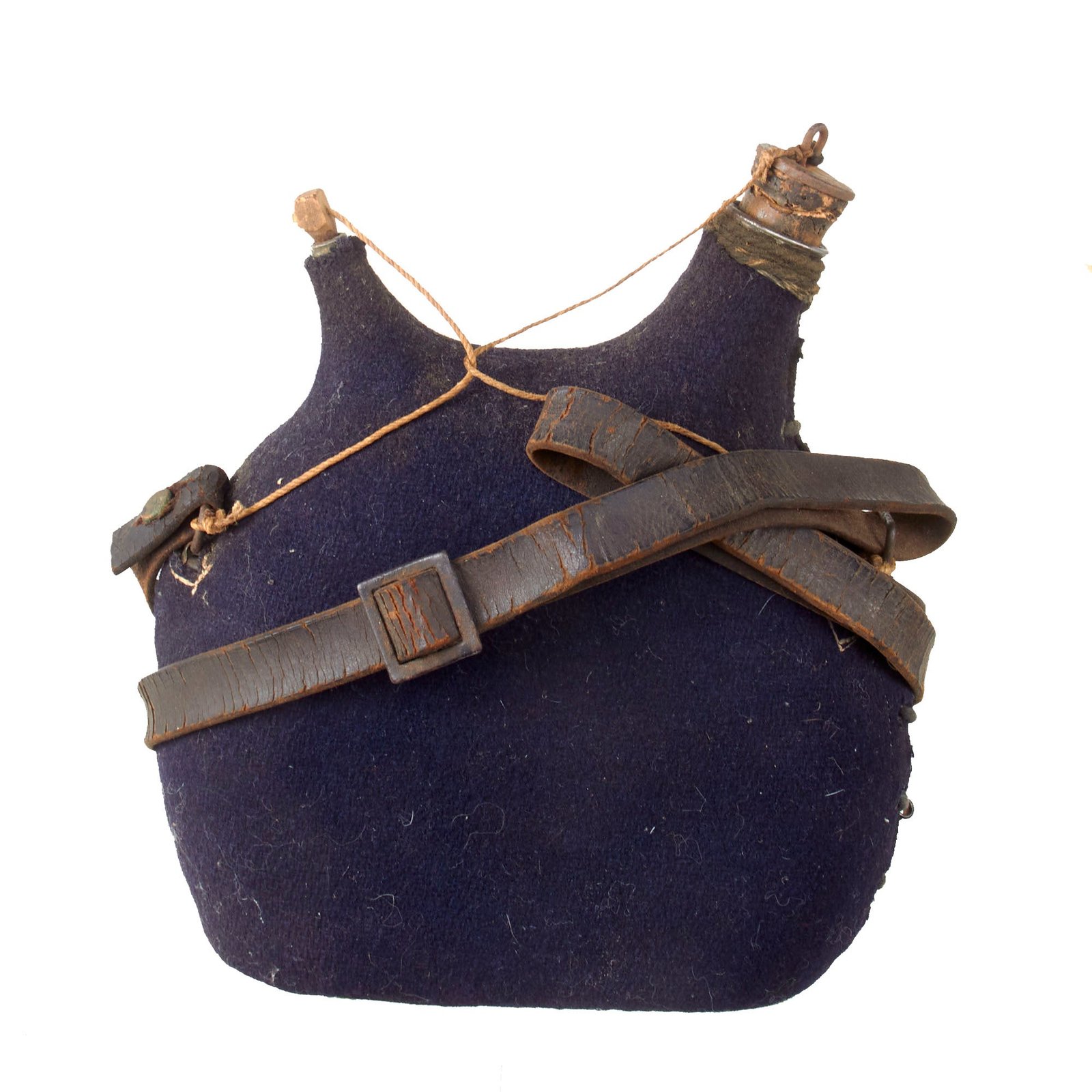 Original French WWI Model 1877 Canteen With Cover in Dark Blue with Shoulder Strap & Both Plugs - Bidon