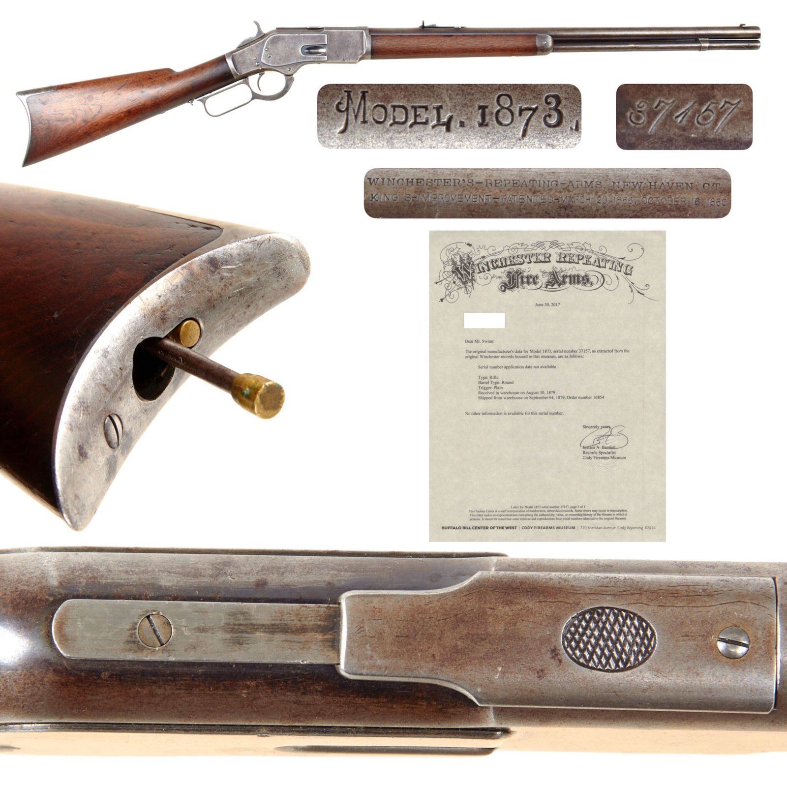 Original U.S. Winchester Early 2nd Model 1873 .44-40 Repeating Rifle Made in 1878 with 24" Round Barrel, Cleaning Rod, and Factory Letter - Serial 37157