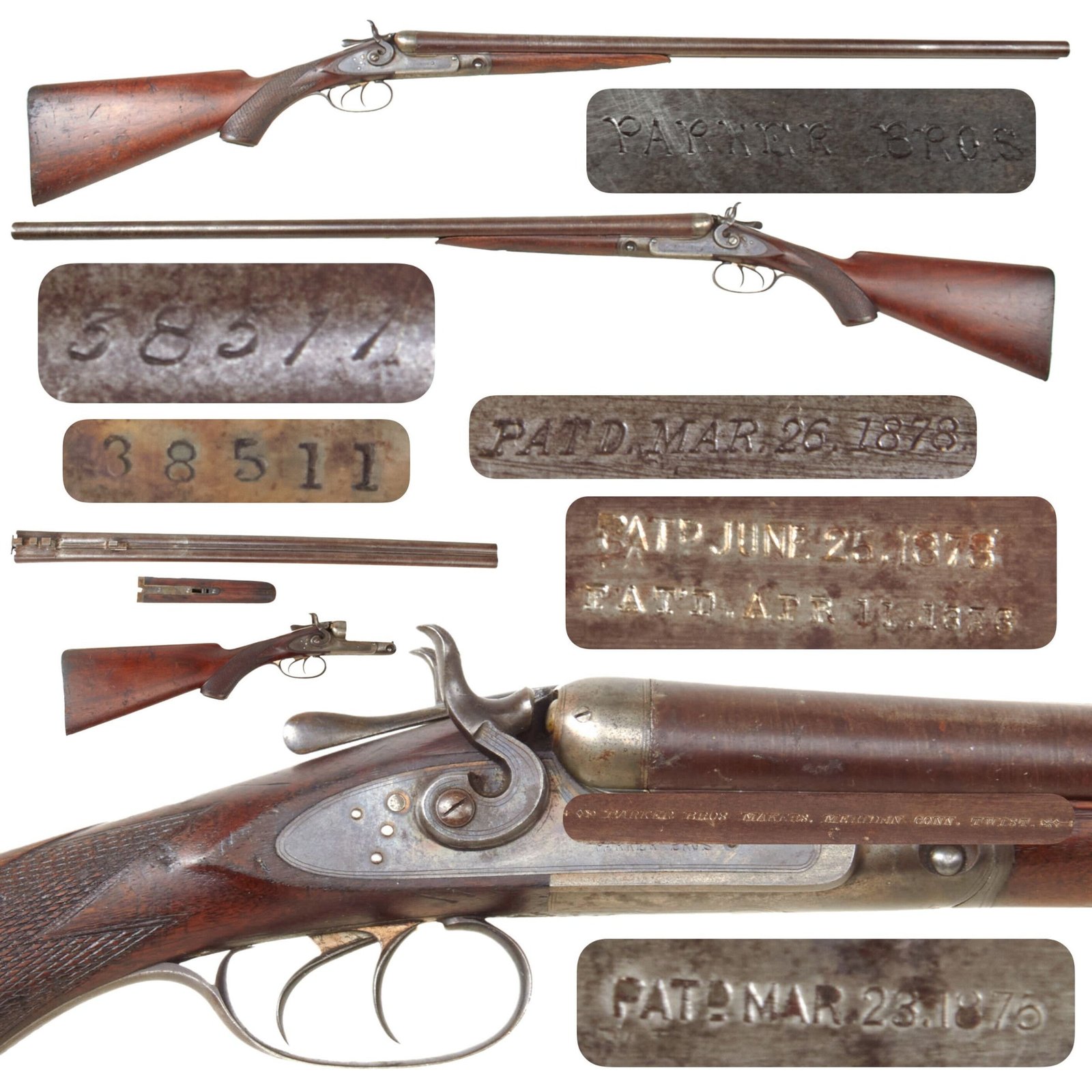 Original Antique U.S. 1884 Parker Brothers Grade 0 Top Action 12 Gauge Double Barrel Hammer Shotgun - Serial 38511
