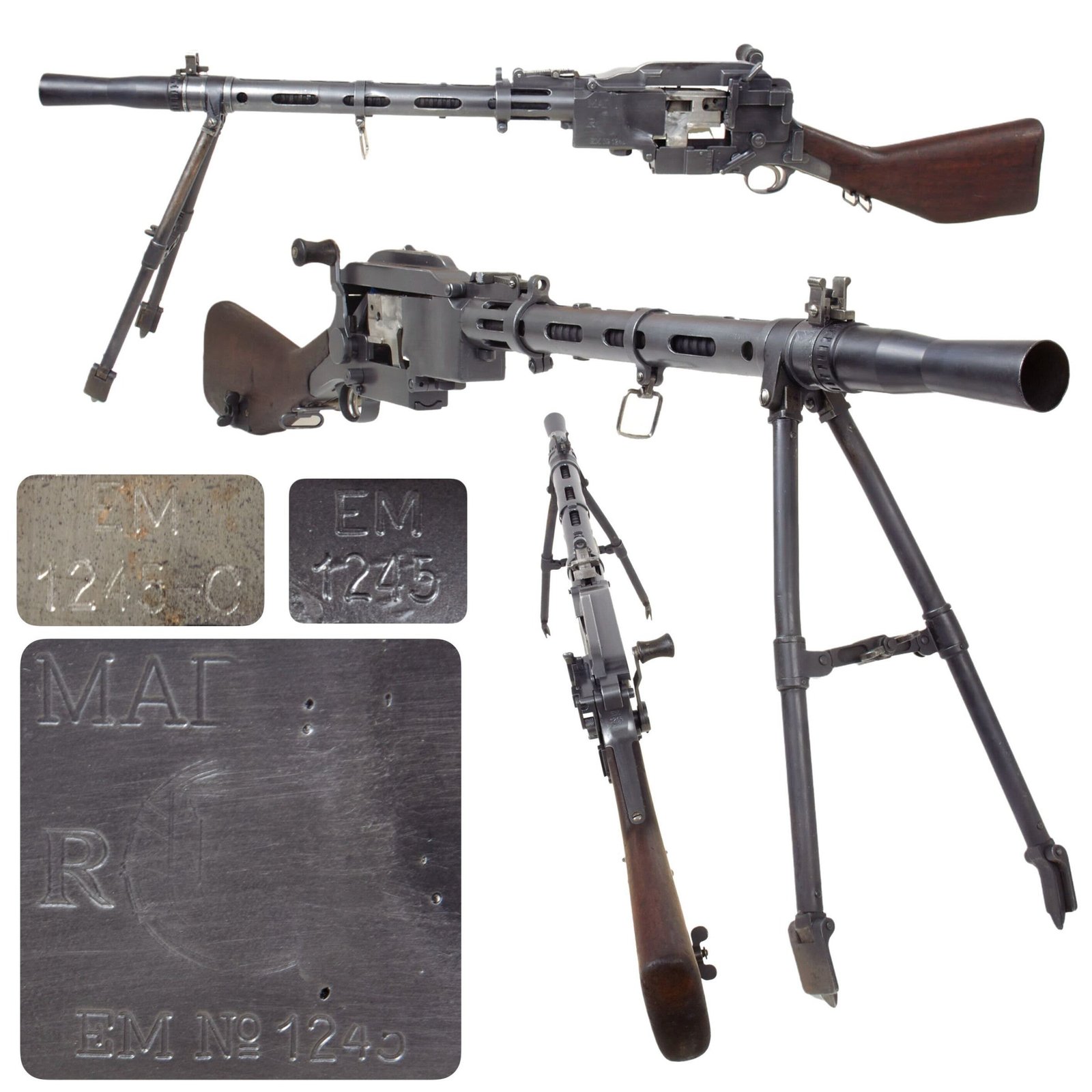 Original WWII Danish Madsen Display Machine Gun with Internal Components - Serial EM No. 1245