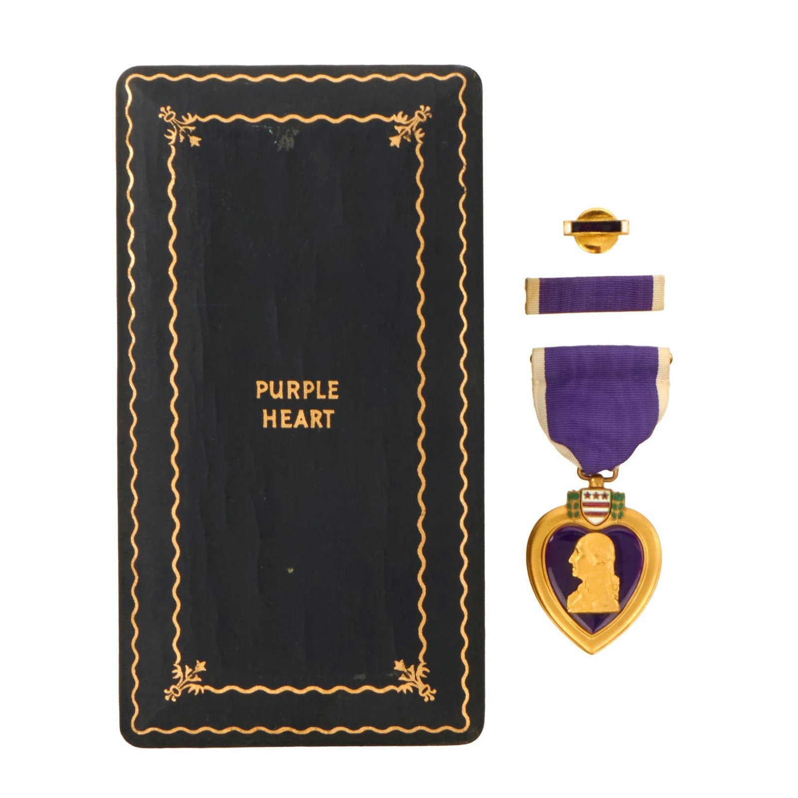 Original U.S. WWII Purple Heart Medal in Original Presentation Case with Ribbon & Lapel Pin - Not Numbered
