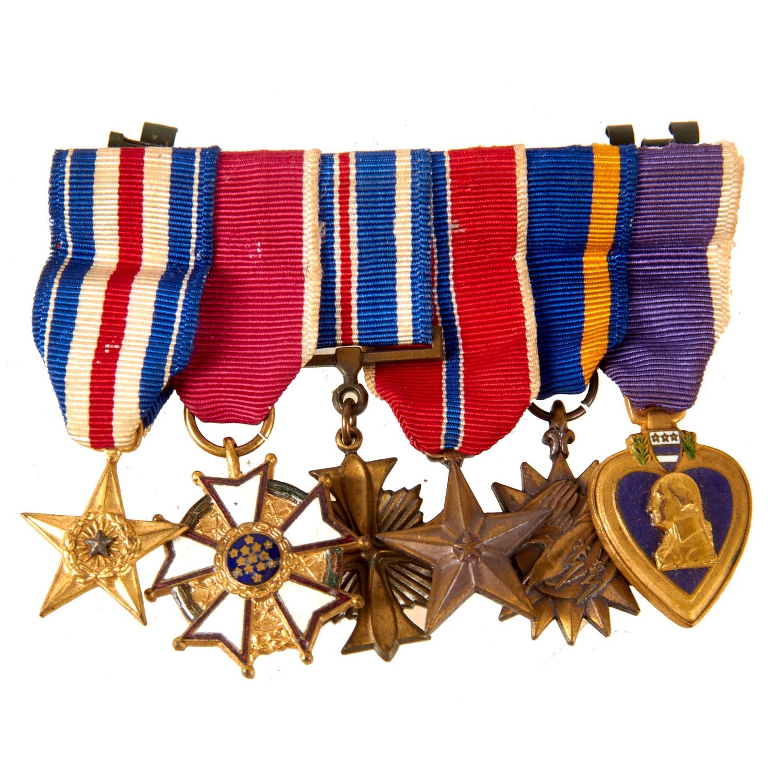 Original U.S. WWII Six-Place Mini-Medal Bar with DFC & Silver Star on Period Mount - Excellent