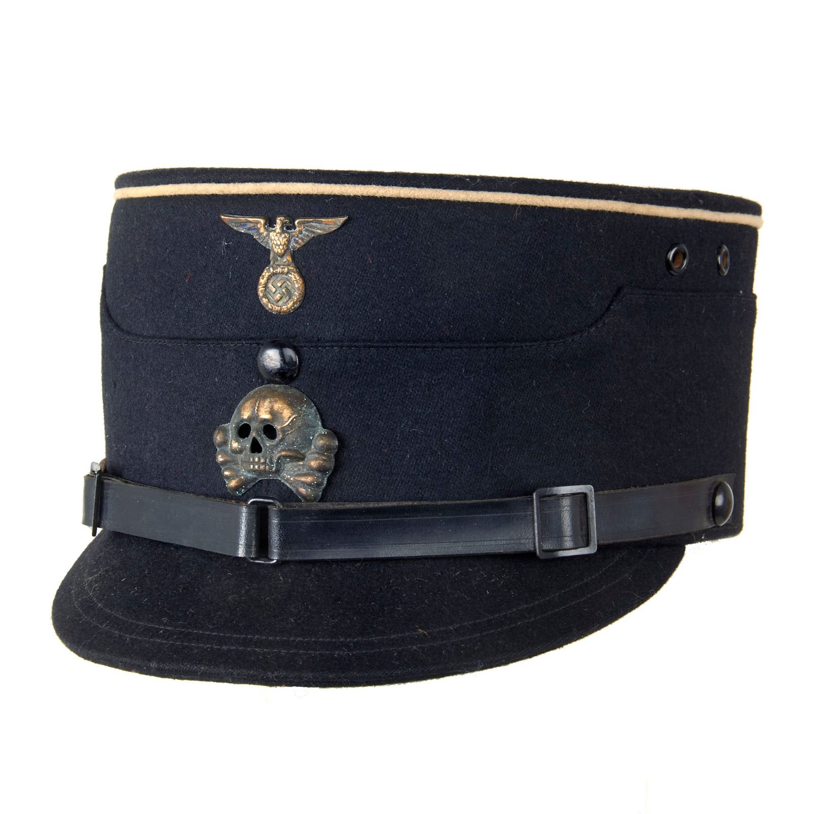 Original German WWII Early Allgemeine SS EM/NCO Tuchmütze "Coffee Can" Kepi with RZM Tag From Museum Collection - Size 57