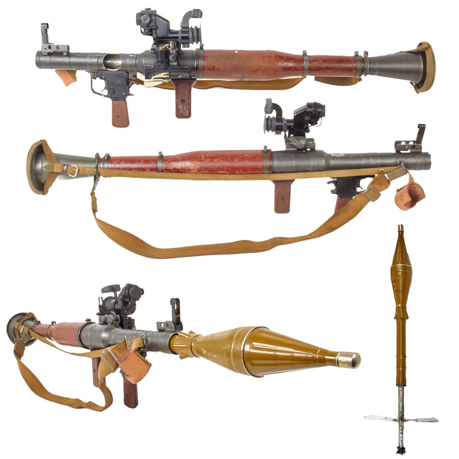 Original Soviet Cold War 1979 Dated RPG-7V Rocket Propelled Grenade Inert Launcher RPG with Bulgarian PGO-7 Scope & Inert Chinese Type 69 Rocket Round
