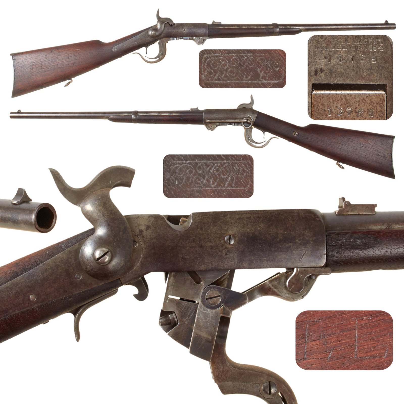 Original U.S. Civil War Fifth Model 1864 Burnside Saddle Ring Cavalry Carbine with Excellent Bore and Cartouches - Matching Serial 13768