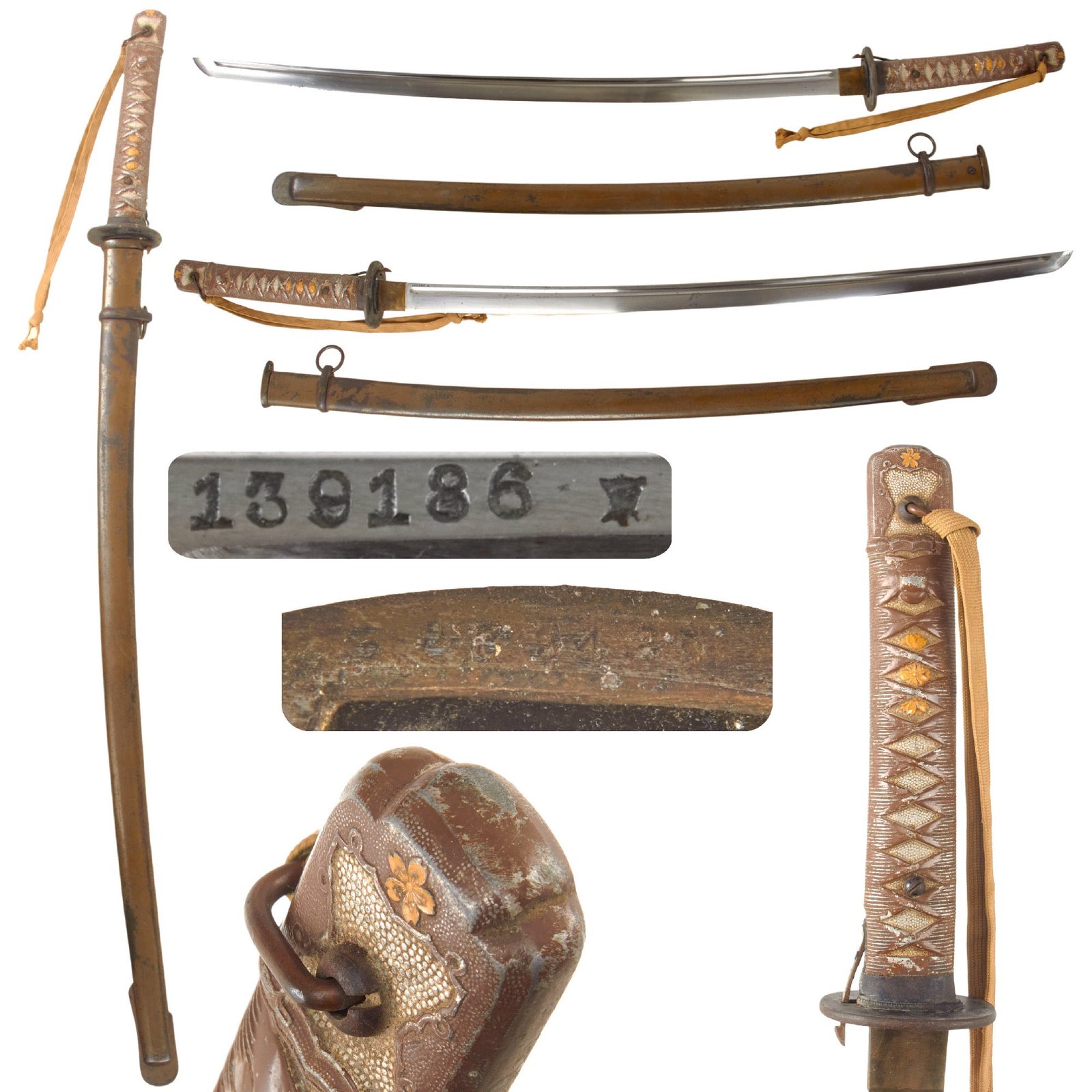 Original WWII Japanese Army Type 95 NCO Aluminum Handle Katana Sword with Scabbard and Tassel - Serial 139186