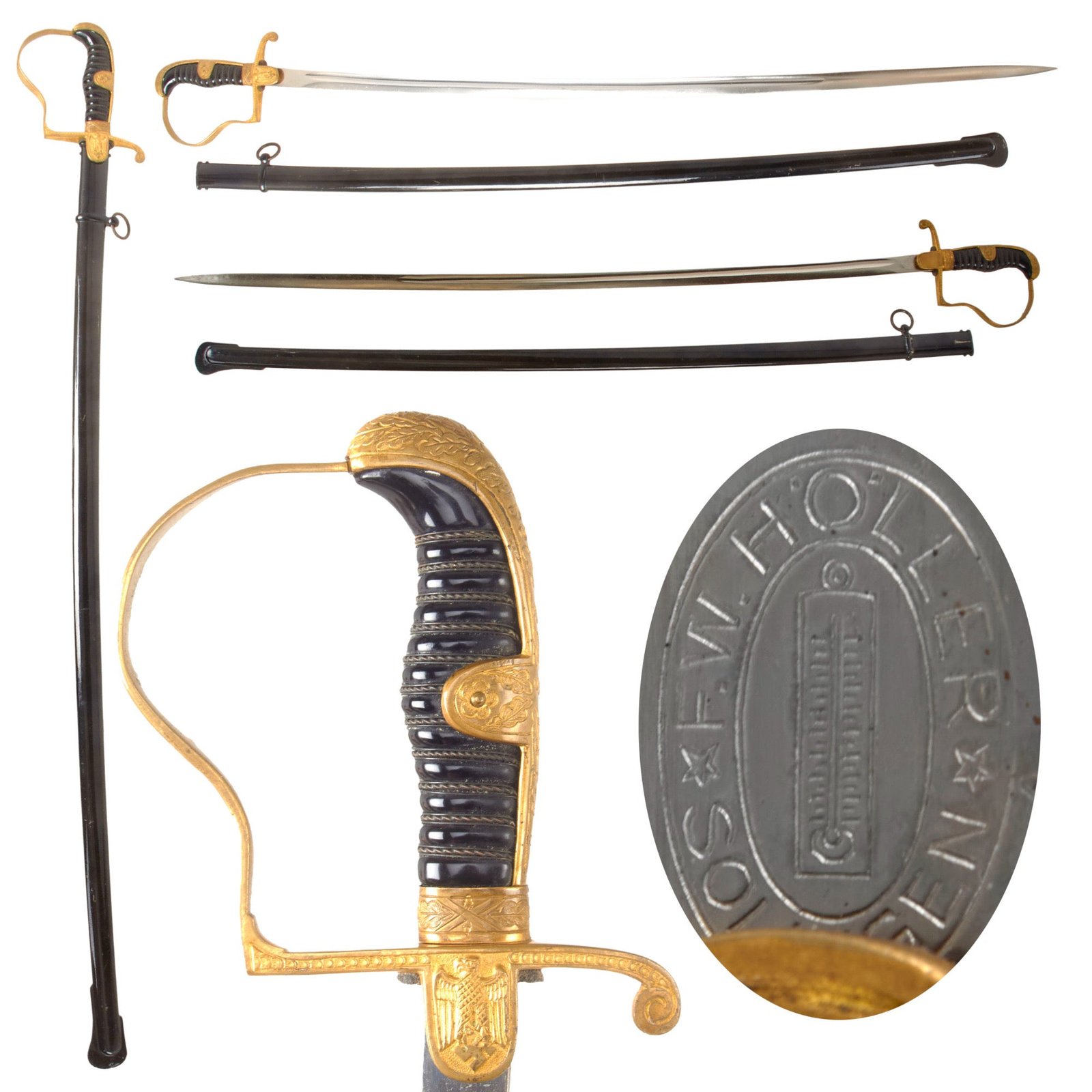 Original German WWII Army Officer Dove Head Sword by F. W. Höller of Solingen with Steel Scabbard