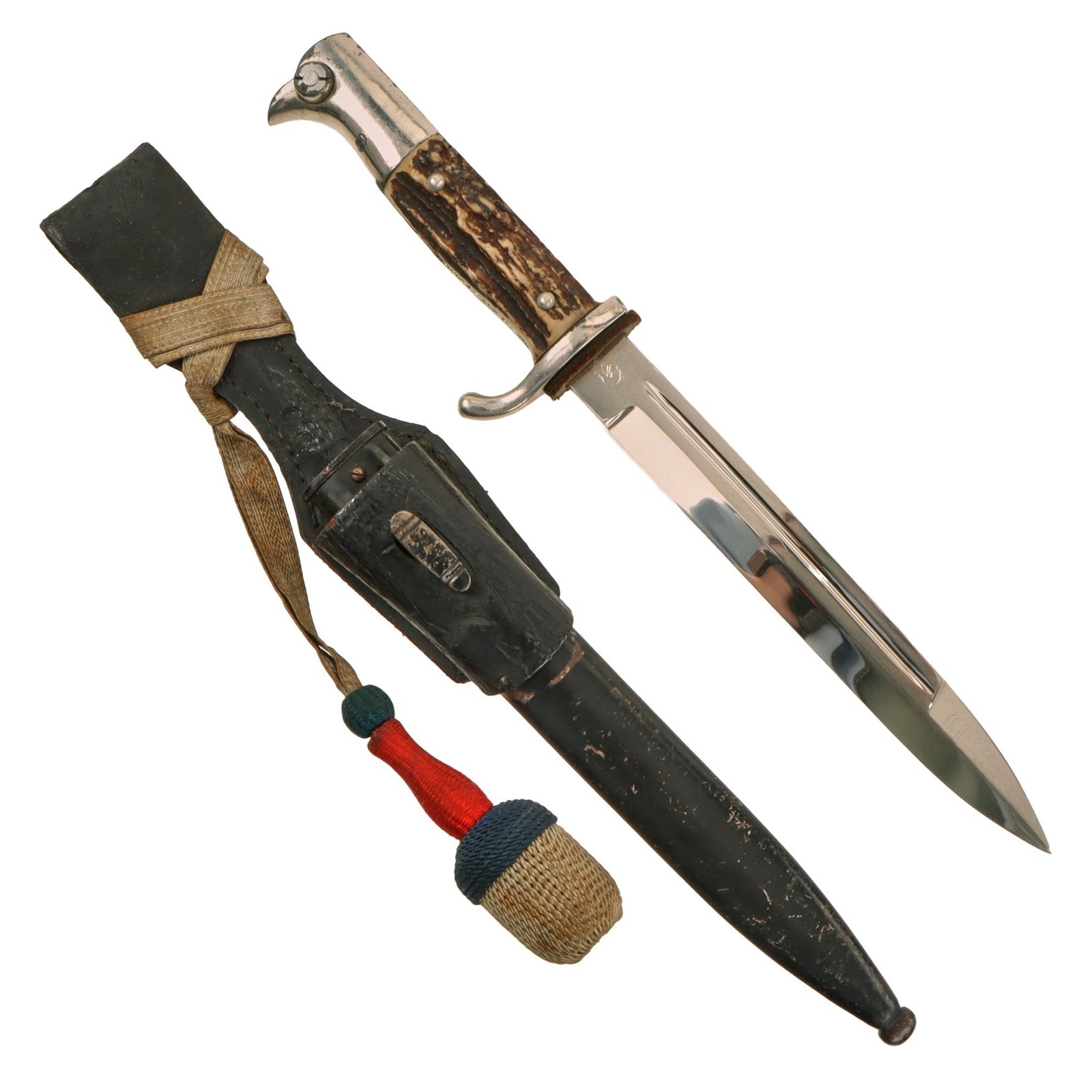 Original German WWII Heer Short 98k Stag Handle Dress Bayonet by WKC with Frog and Troddel Knot