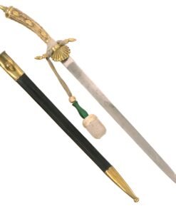 Original German 19th Century Hirschfänger Stag Handle Triple Etched Hunting Short Sword with Scabbard & Troddel Knot