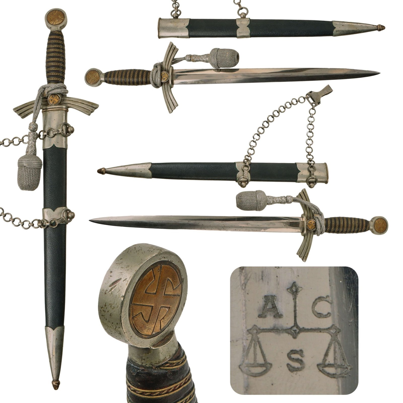 Original German WWII Early 1st Model Luftwaffe Dagger by ALCOSO with Chain Clip Hanger and Portepee Knot