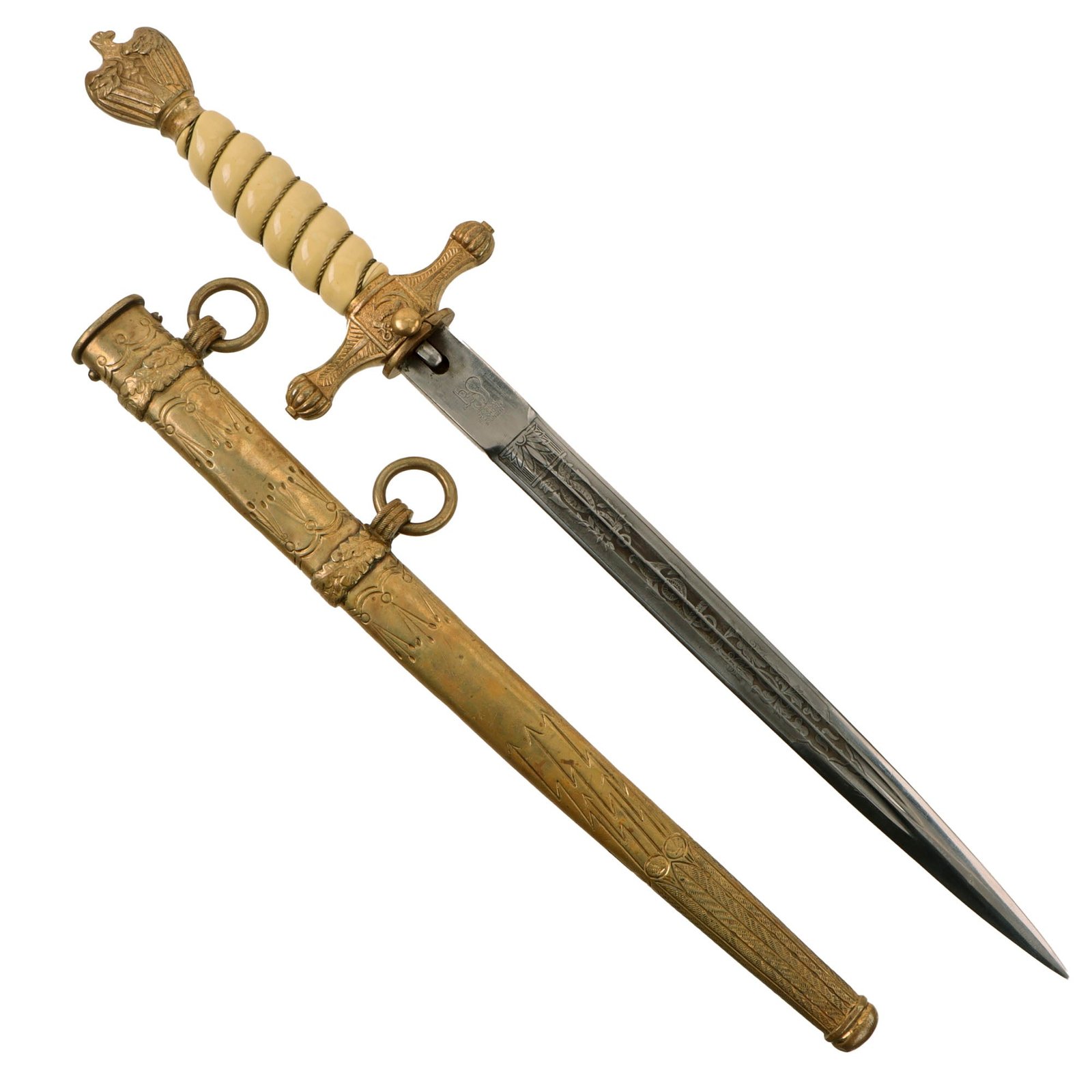 Original WWII German 2nd Model Kriegsmarine Naval Dagger by Carl Eickhorn with Lightning Bolt Scabbard - Post 1941 Trademark