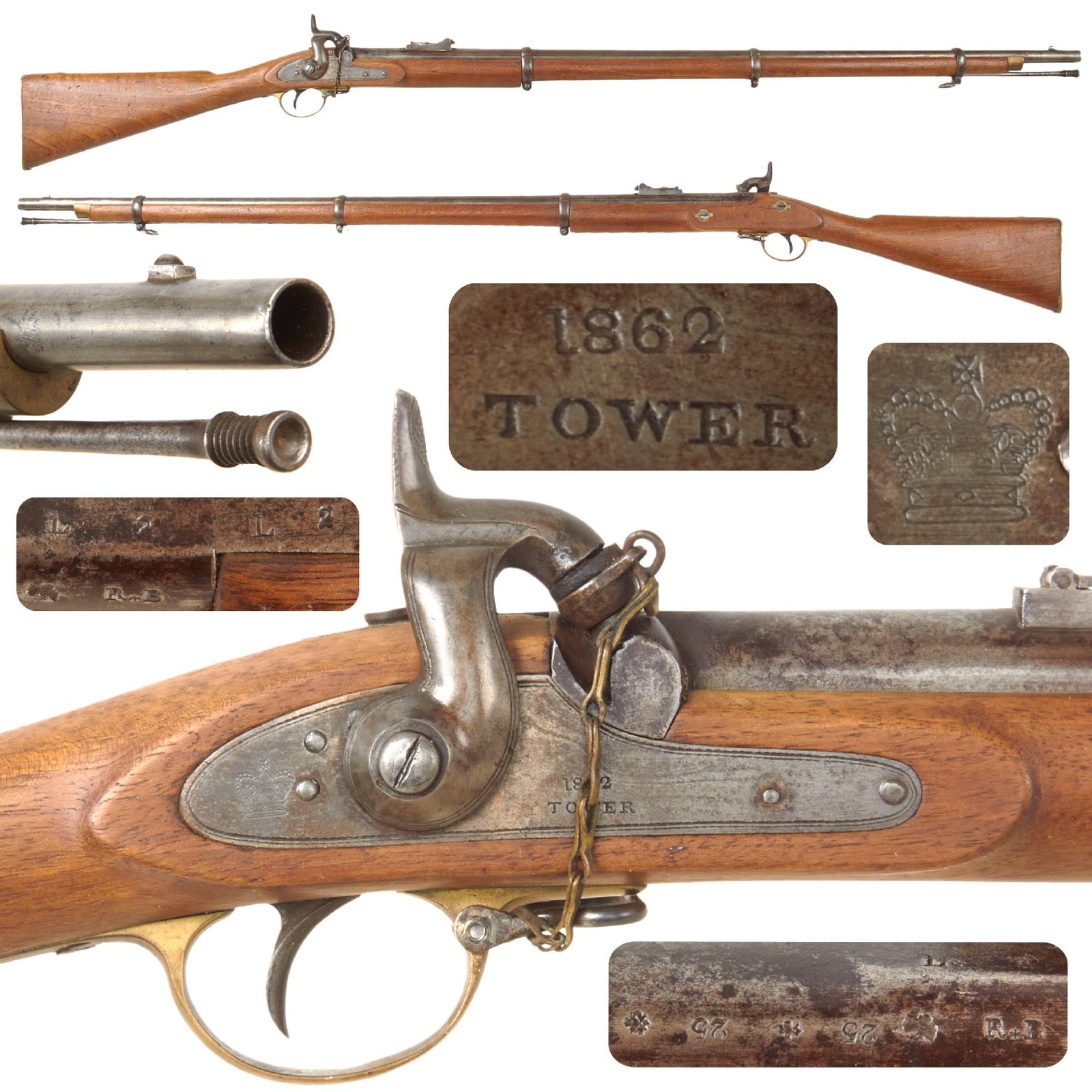 Original U.S. Civil War 3rd Model P-1853 Enfield Three Band Percussion Export Rifle marked HALL - Marked 1862 Tower