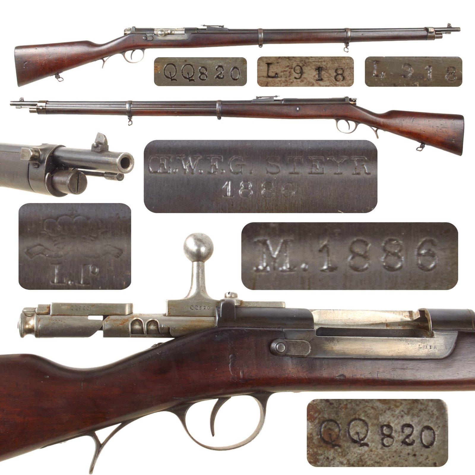 Original Portuguese Kropatschek M.1886 Infantry Rifle made by ŒWG Steyr Dated 1886 - Serial L918