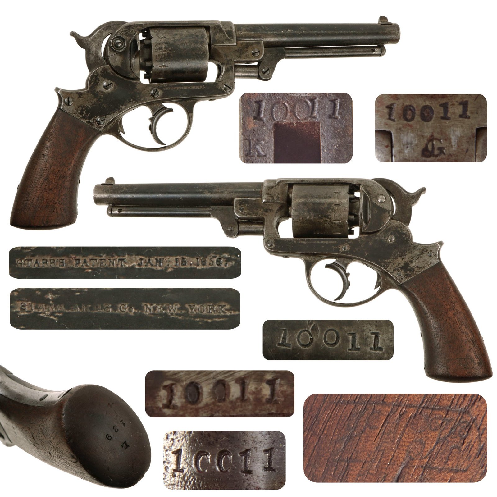 Original U.S. Civil War Starr Arms M1858 .44 Double Action Army Percussion Revolver with Grip Cartouches - Matching Serial 10011