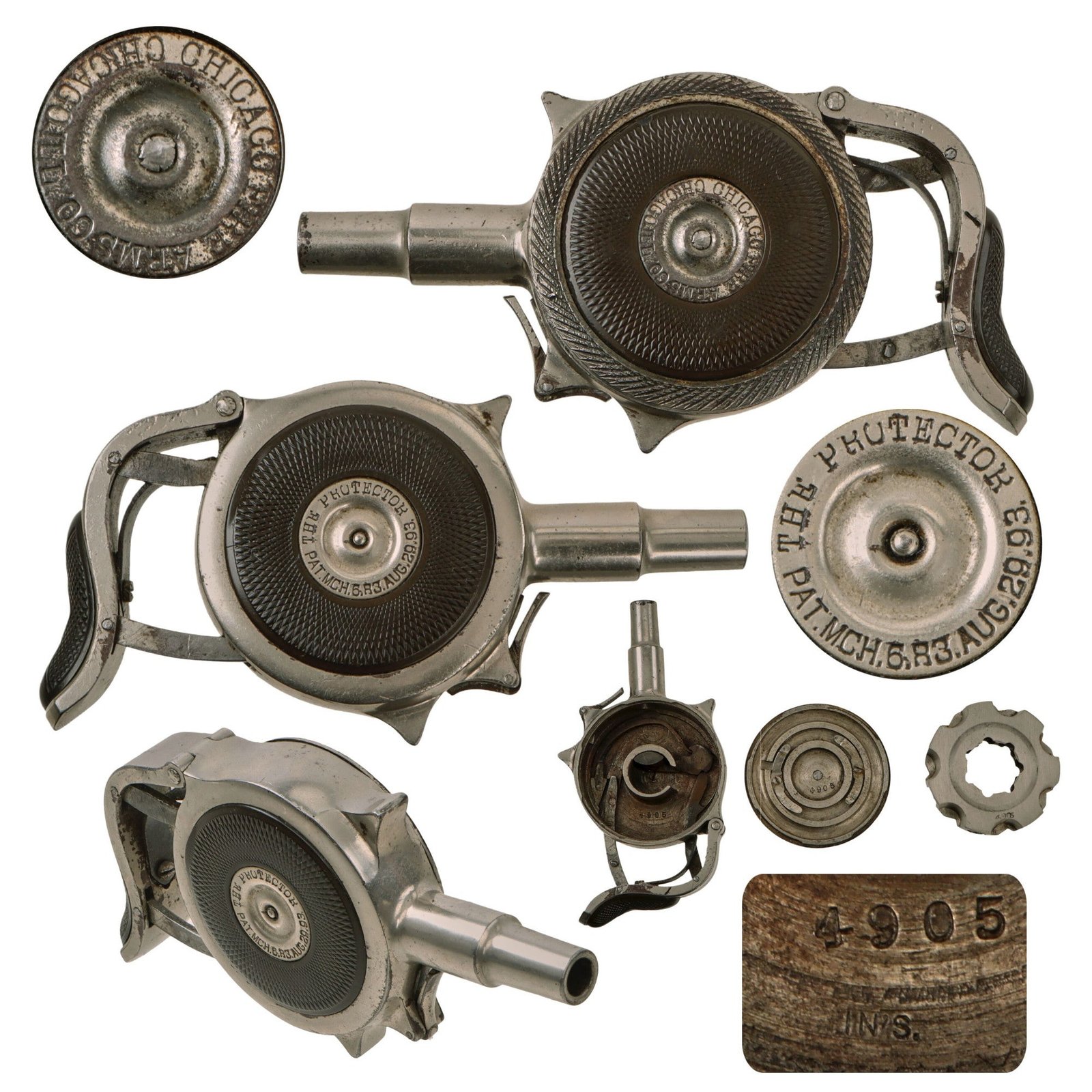 Original U.S. Antique Nickel-plated THE PROTECTOR Palm Pistol by Chicago Firearms Co. - Matching Serial 4905