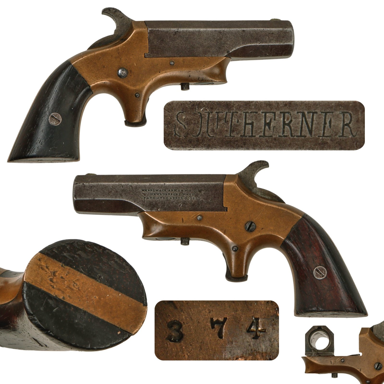 Original U.S. "Southerner" .41cal. Rimfire Single Shot Derringer Pistol by Merimack Arms & Mfg. Co. - Matching Serial 374