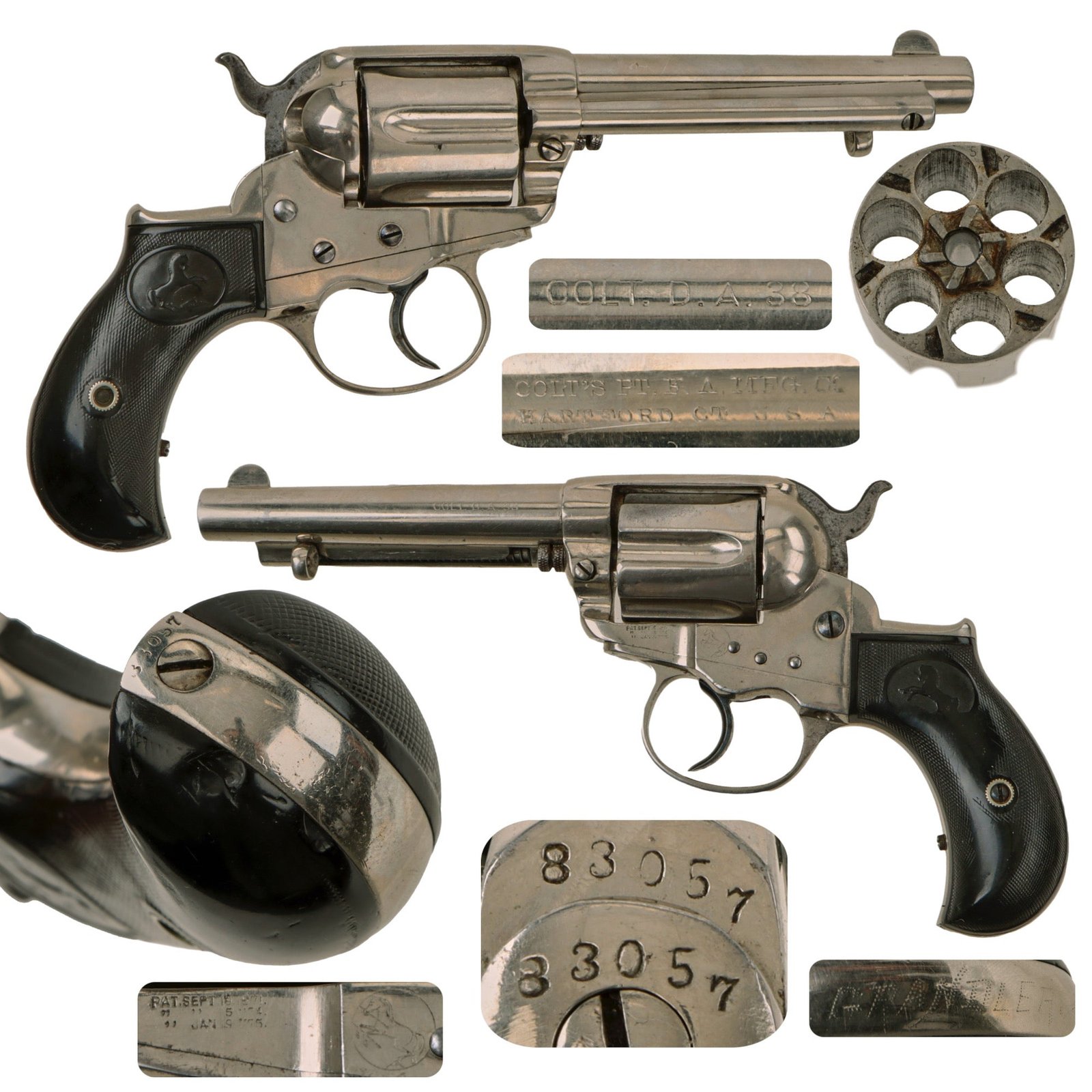 Original U.S. Colt Nickel-Plated M1877 .38cal Lightning Revolver with 4 1/2" Barrel Made in 1891 - Matching Serial 83057