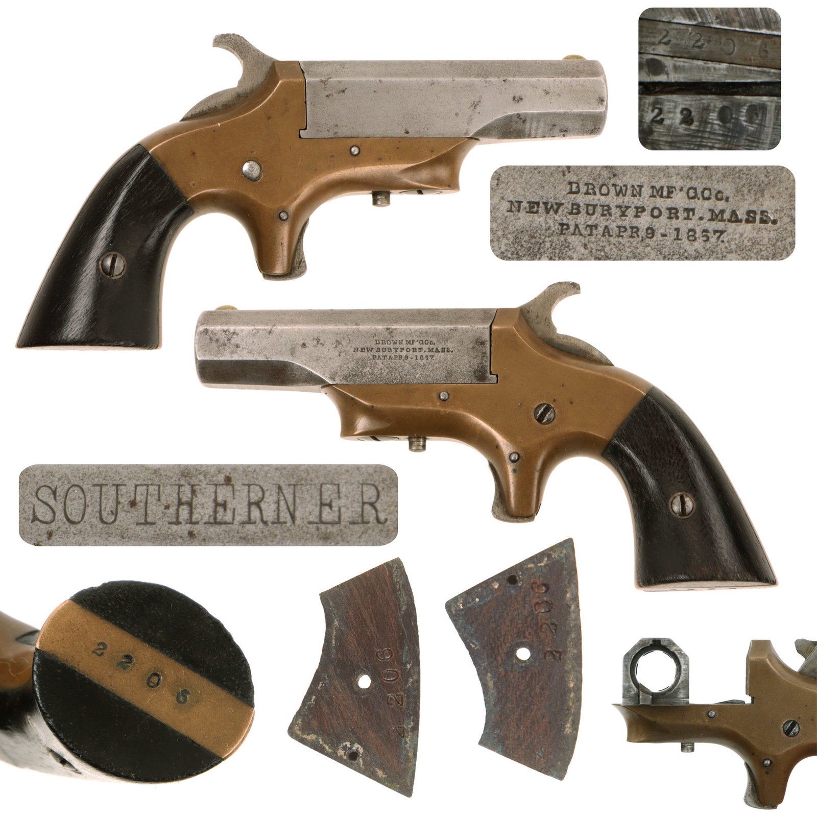 Original U.S. "Southerner" Single Shot Derringer by Brown Mfg. Co. in .41 Caliber Rimfire - Matching Serial 2206