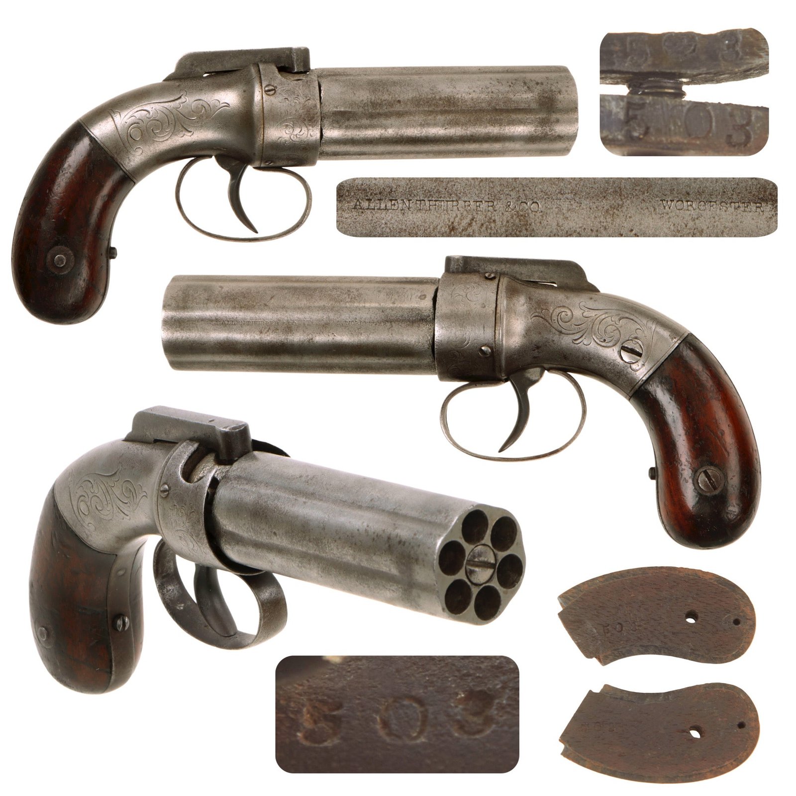 Original U.S. Allen, Thurber & Co. 1845 Patent .31cal Percussion Pepperbox Revolver - Matching Serial 503