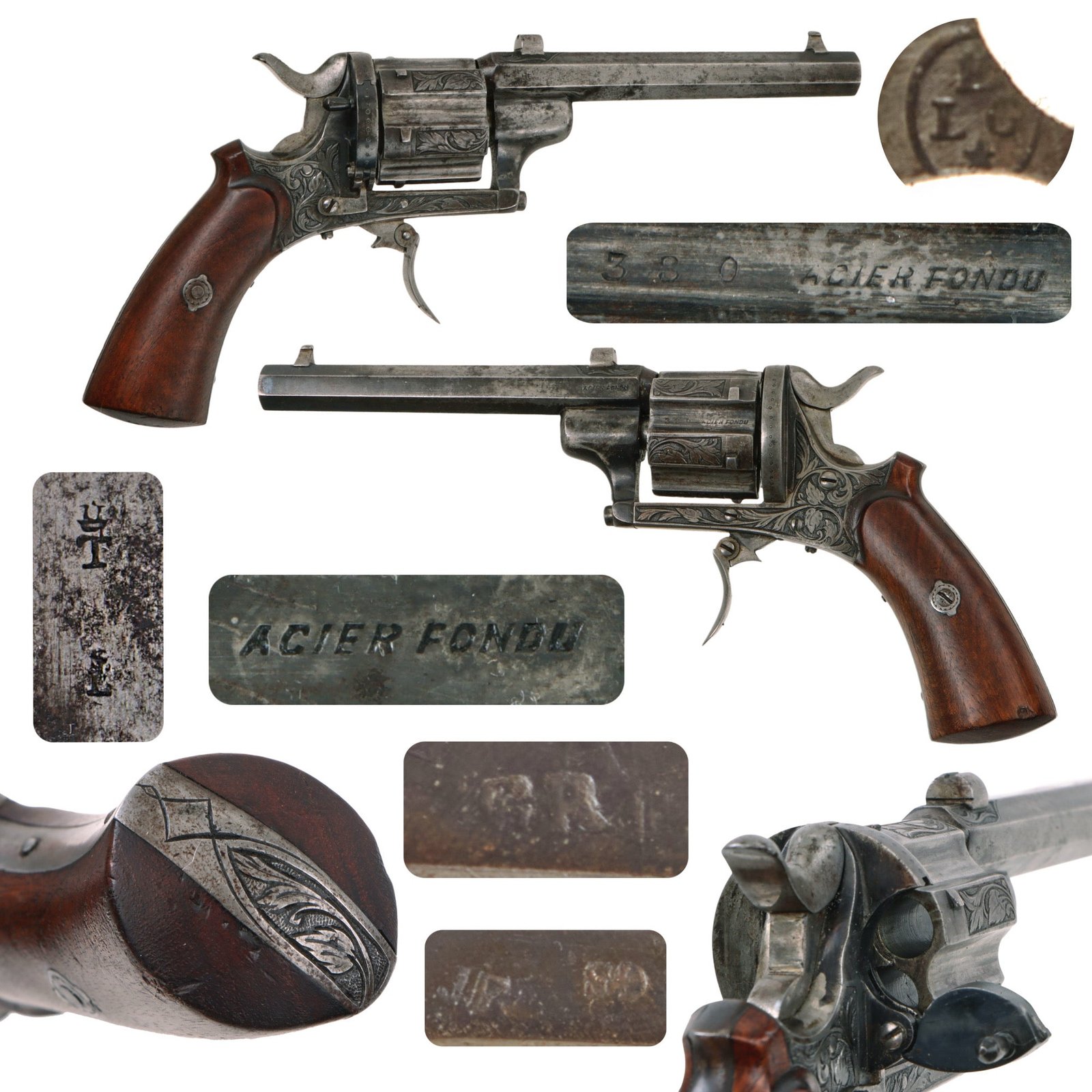 Original Belgian .38cal Rimfire Liège Proofed Double Action Revolver Serial 380 with Foldaway Trigger - Circa 1880