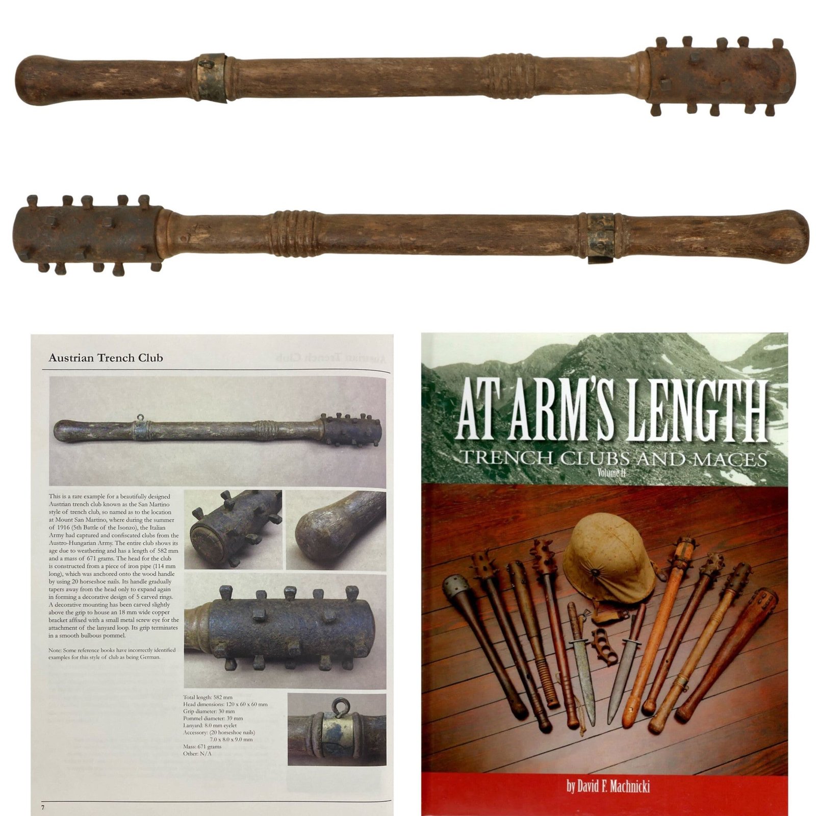 Original Austro-Hungarian WWI San Martino Model Trench Raiding Club - Featured in “At Arms Length: Trench Clubs and Knives” by David F. Machnicki - Only Known Example of Type