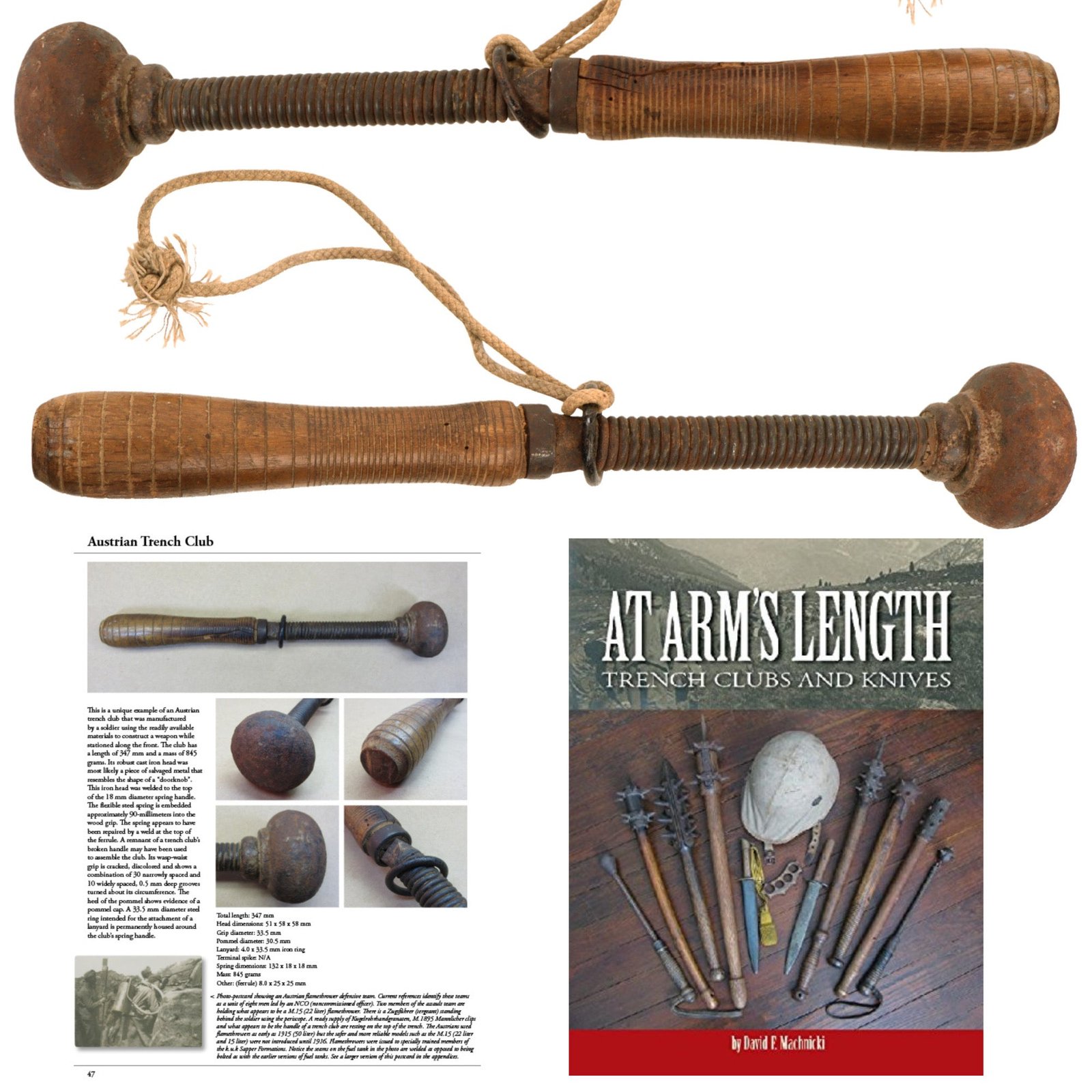 Original Austrian WWI Spring Handle Cast Iron Knob-Headed Trench Raiding Mace with Lanyard Ring - Featured in “At Arms Length: Trench Clubs & Knives” Volume I by David F. Machnicki