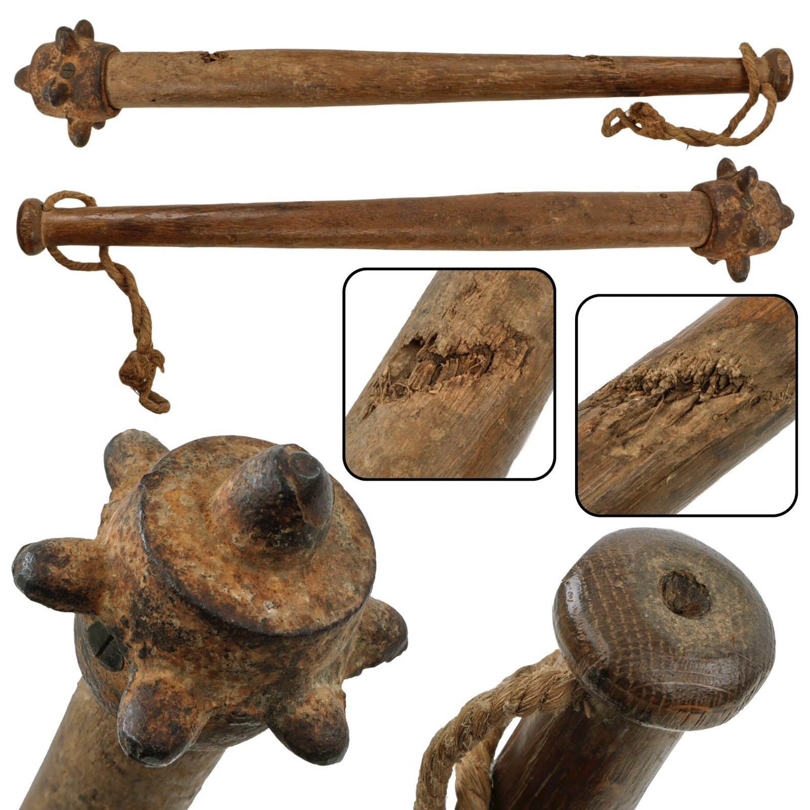 Original Imperial German WWI Goedendag Type Trench Raiding Club with Shrapnel Damage on Handle - From Personal Collection of David Machnicki, Author of At Arm's Length Series