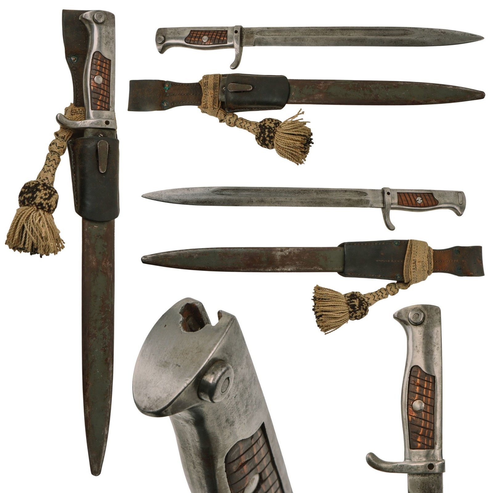 Original Imperial German WWI Ersatz Bayonet, Carter Type EB 55 with Scabbard, Frog, and Knot - From Personal Collection of David Machnicki, Author of At Arm's Length Series - Very Rare