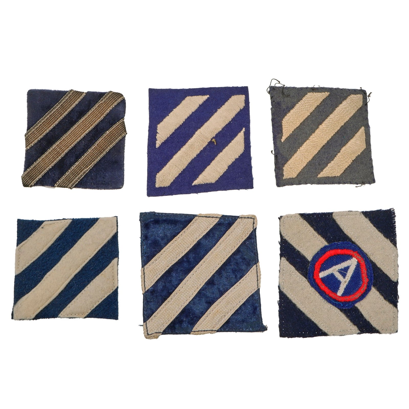 Original U.S. WWI 3rd Division “Rock of the Marne” Patch Lot with 3rd Army and Velvet Variations - Six Total