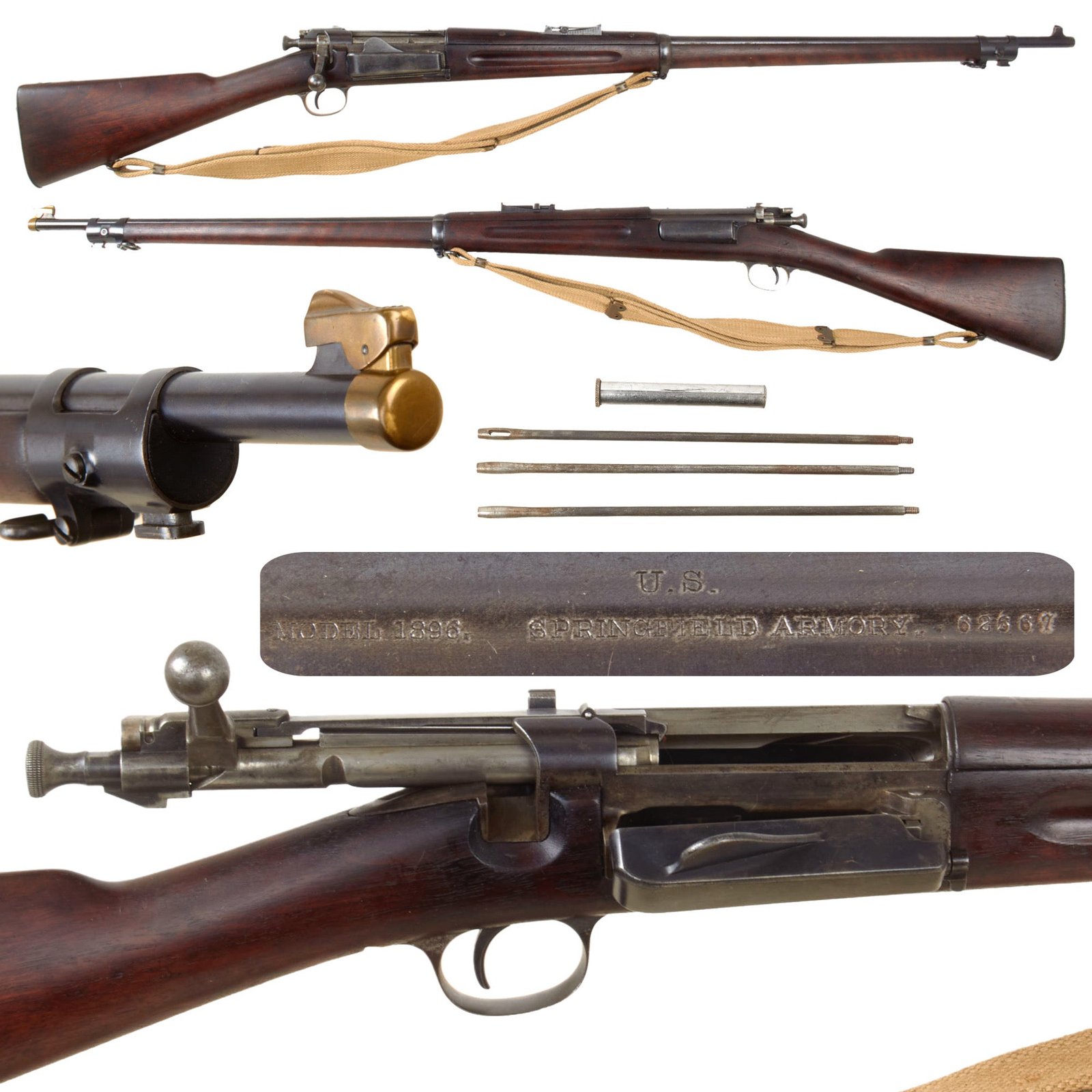 Original U.S. Springfield Model 1896 Krag-Jørgensen Rifle Made in 1897 with Mills Tropical Sling, Oiler, and Cleaning Rod - Serial 62667