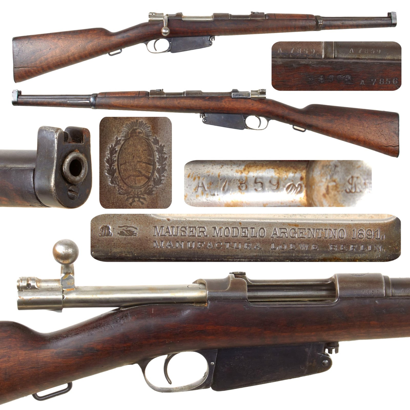 Original German Made M1891 Argentine Mauser Carbine by Ludwig Loewe Made in 1895 with Intact Crest - Serial Serial A 7859