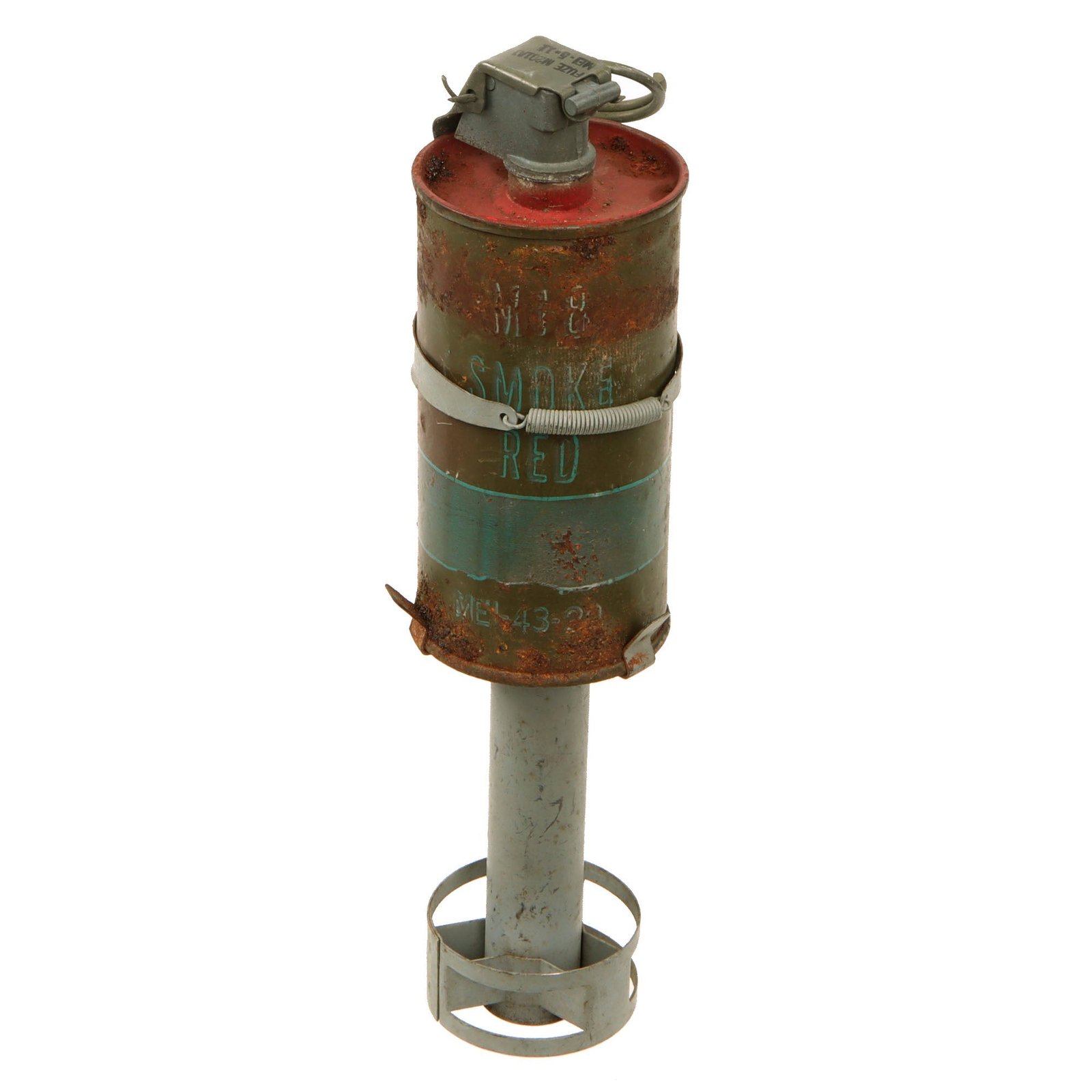 Original U.S. Vietnam War Era Inert Red M18 Smoke Grenade With M201A1 Fuze and Grenade Launcher Adapter