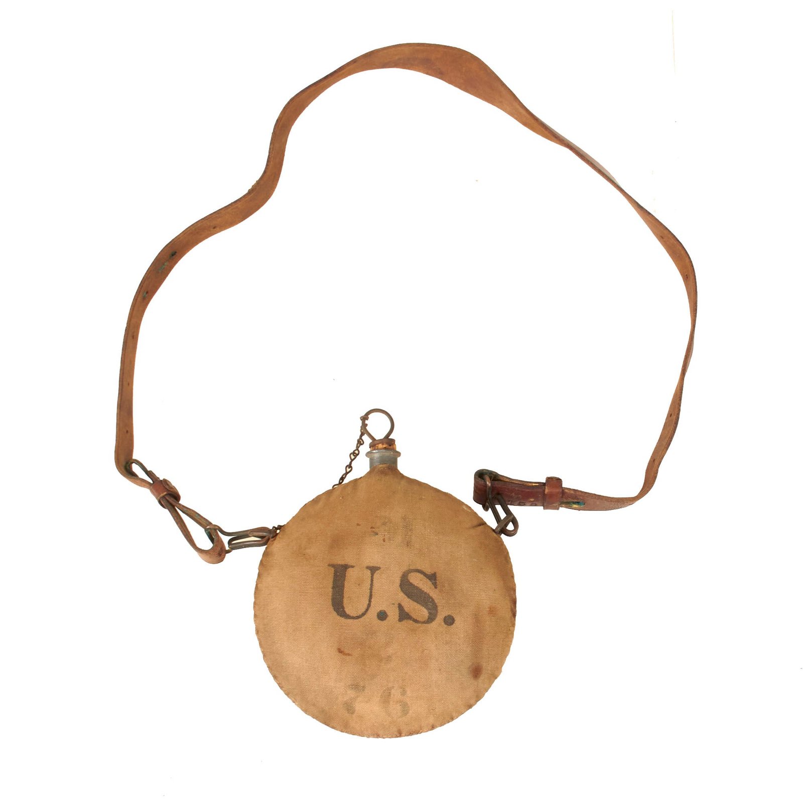Original U.S. Pre-WWI California Unit-Marked M1878 Canteen with Name & Leather Shoulder Strap - Machine Gun Company, 7th Infantry Regiment, National Guard of California