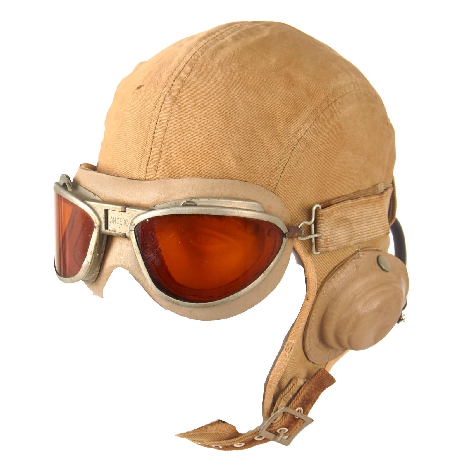 Original U.S. WWII USN / USMC NAF 1092S Cloth Flight Helmet by Beck with TH-37 Earphones and AN-6530 Goggles