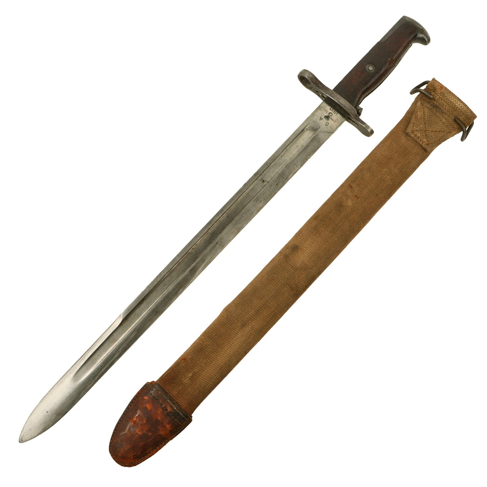 Original U.S. WWI M1905 Springfield Rifle 16" Bayonet by Springfield Armory with M1910 Scabbard - Dated 1910