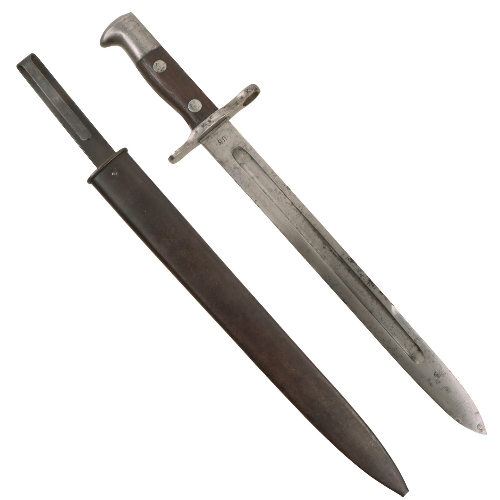 Original U.S. Spanish American War Model 1892 Krag Rifle Bayonet and First Pattern Scabbard - Dated 1896
