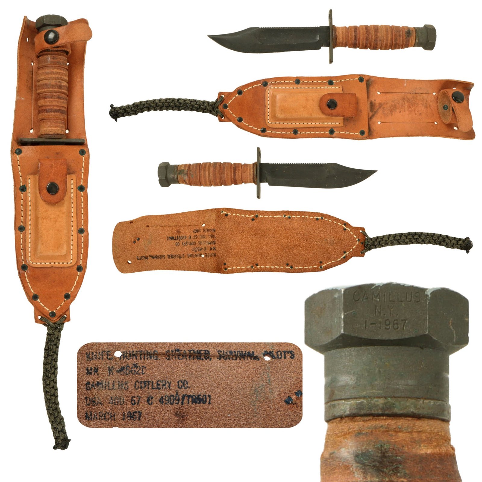 Original U.S. Vietnam War "Jet Pilot" Air Force Survival Knife by Camillus with Scabbard & Whetstone - Wartime Dated 1967